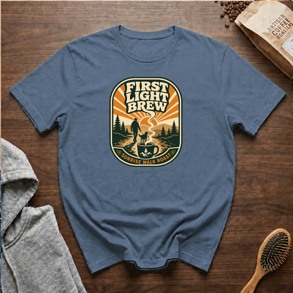 First Light Brew Sunrise Walk Roast T-Shirt — Blue Jean