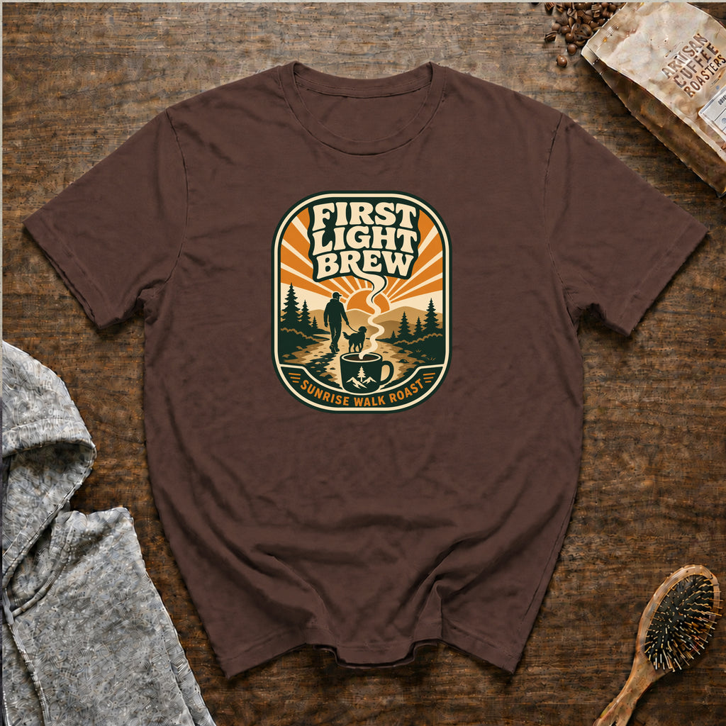 First Light Brew Sunrise Walk Roast T-Shirt — Espresso