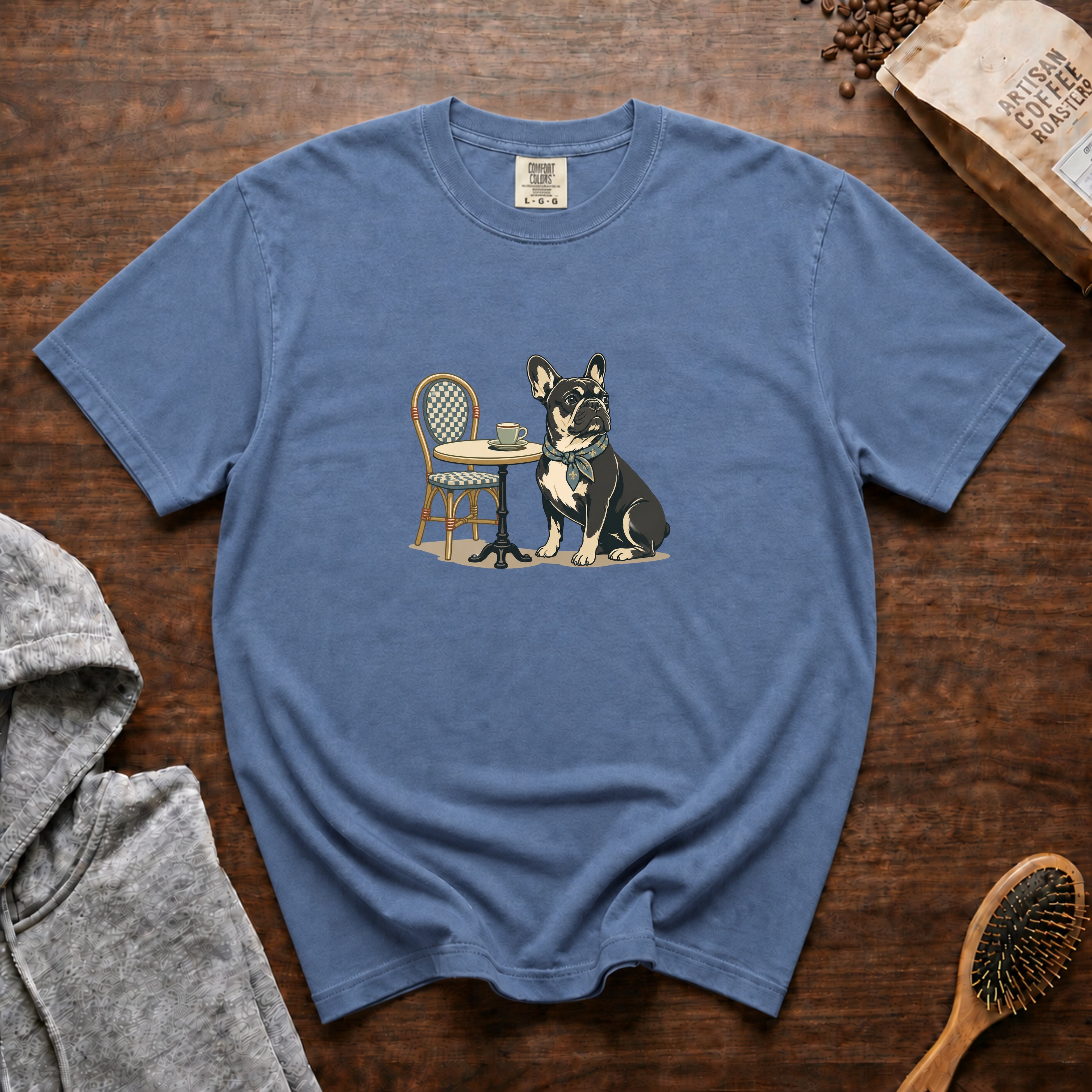 French Bulldog Tiny Cup Big Attitude T-Shirt — Blue Jean