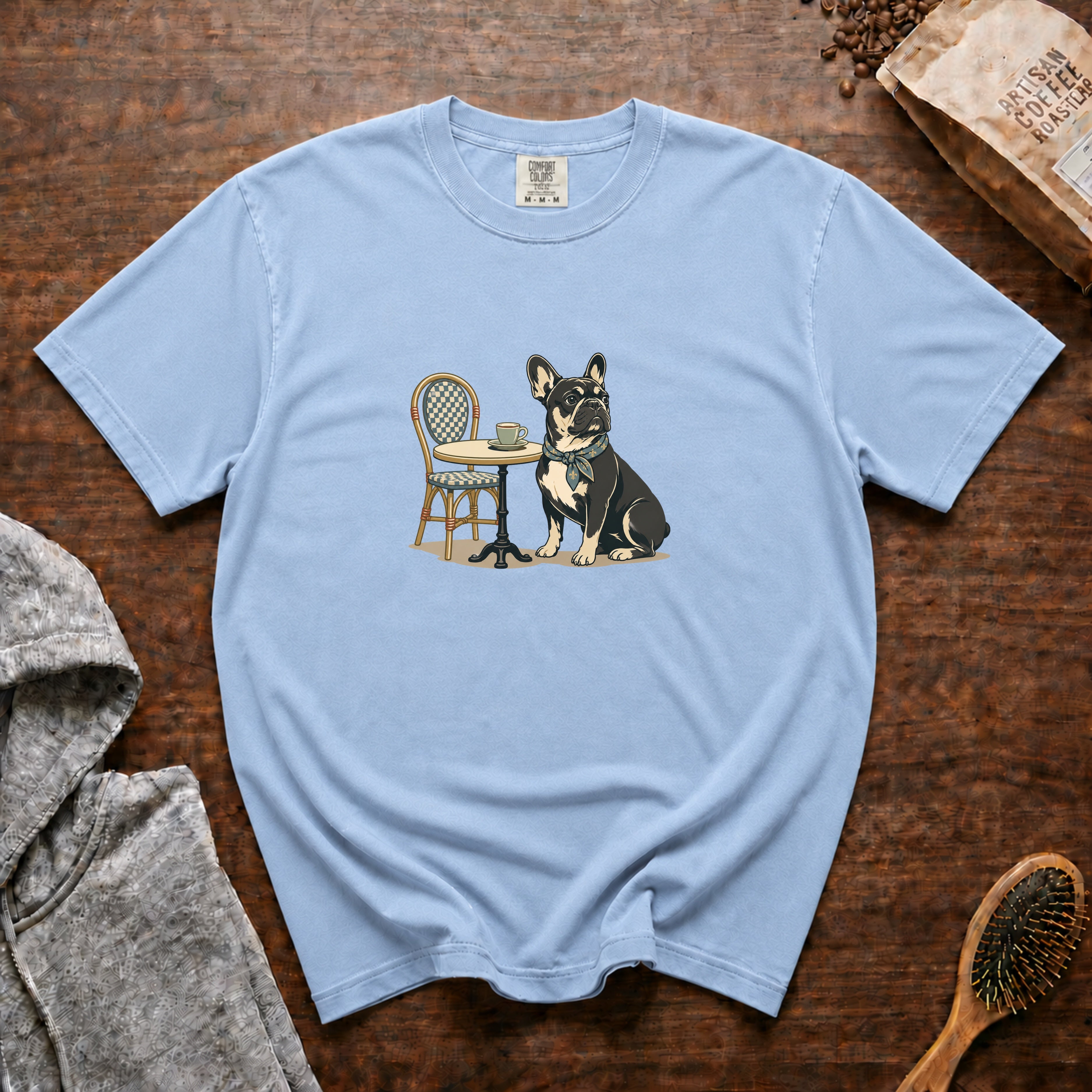 French Bulldog Tiny Cup Big Attitude T-Shirt — Chambray
