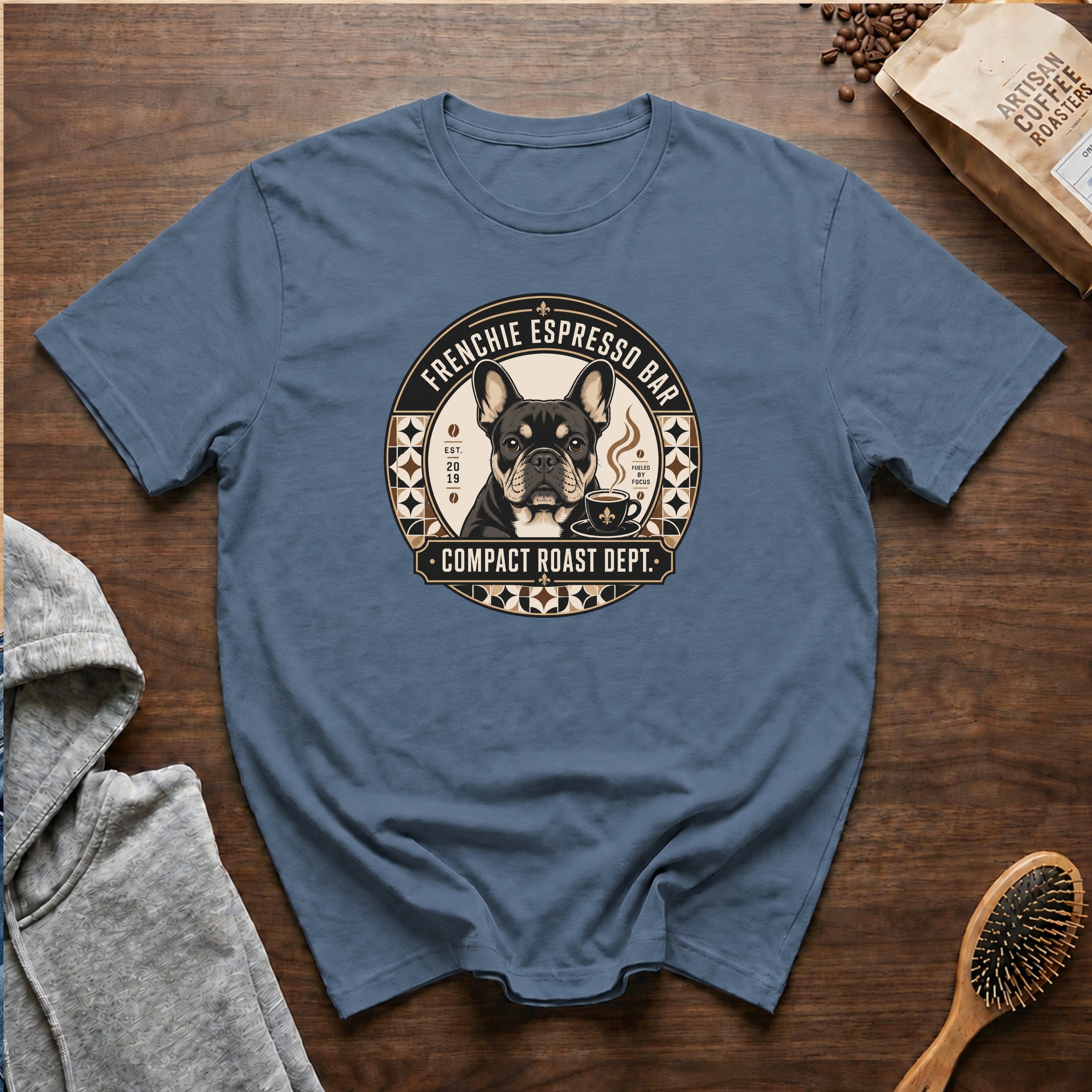 Frenchie Espresso Bar T-Shirt — Blue Jean