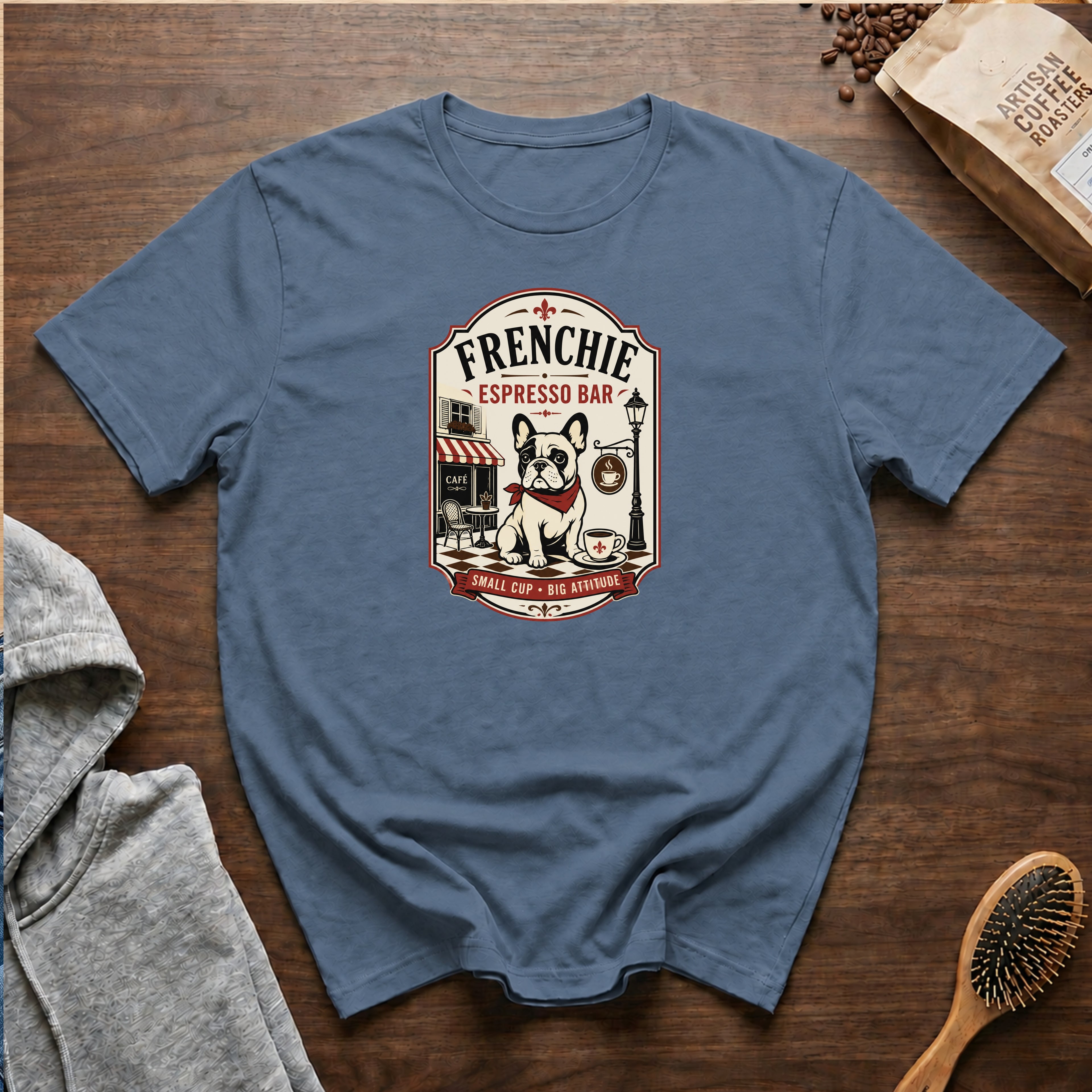 Frenchie Espresso BarT-Shirt — Blue Jean