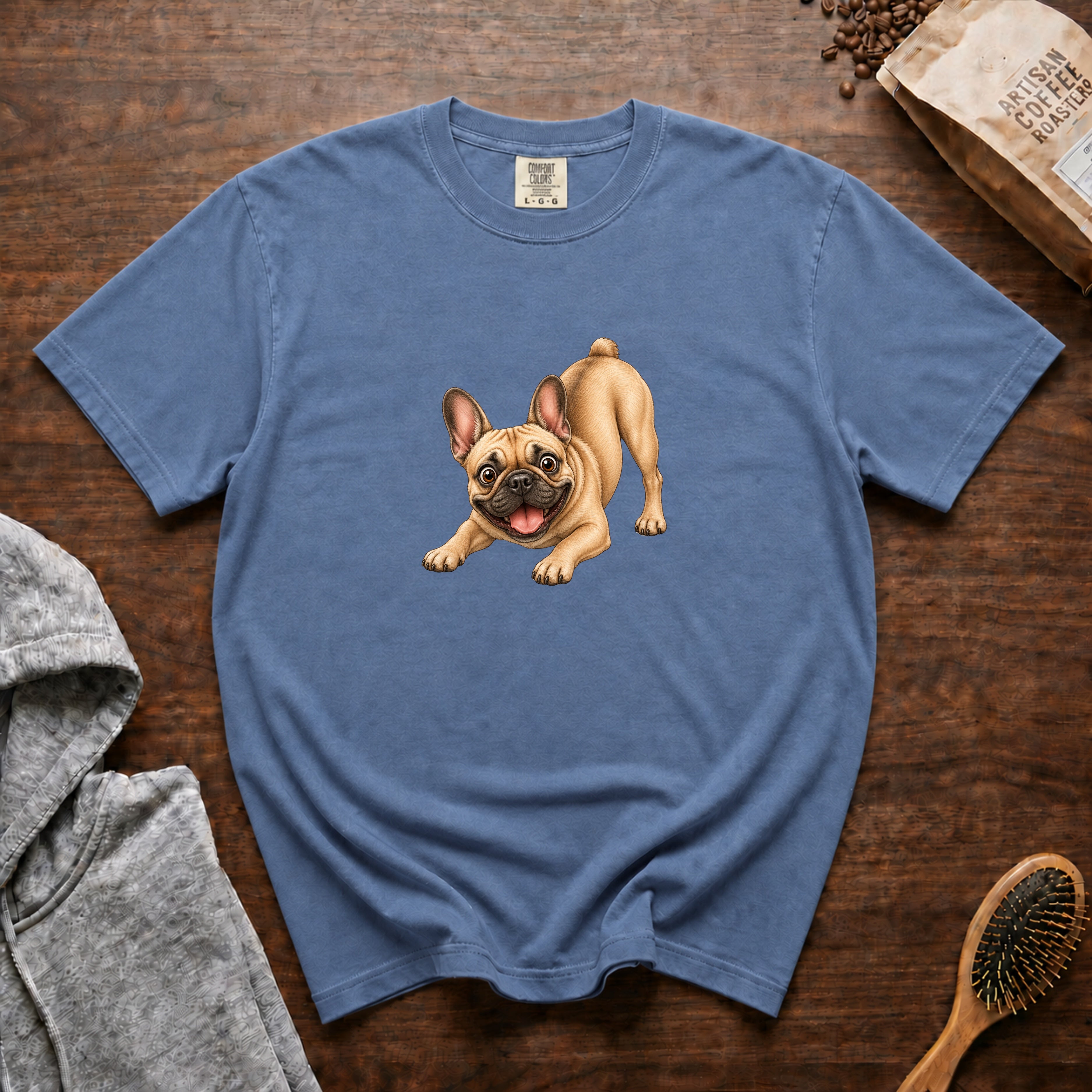 Frenchie, Play Bow T-Shirt — Blue Jean
