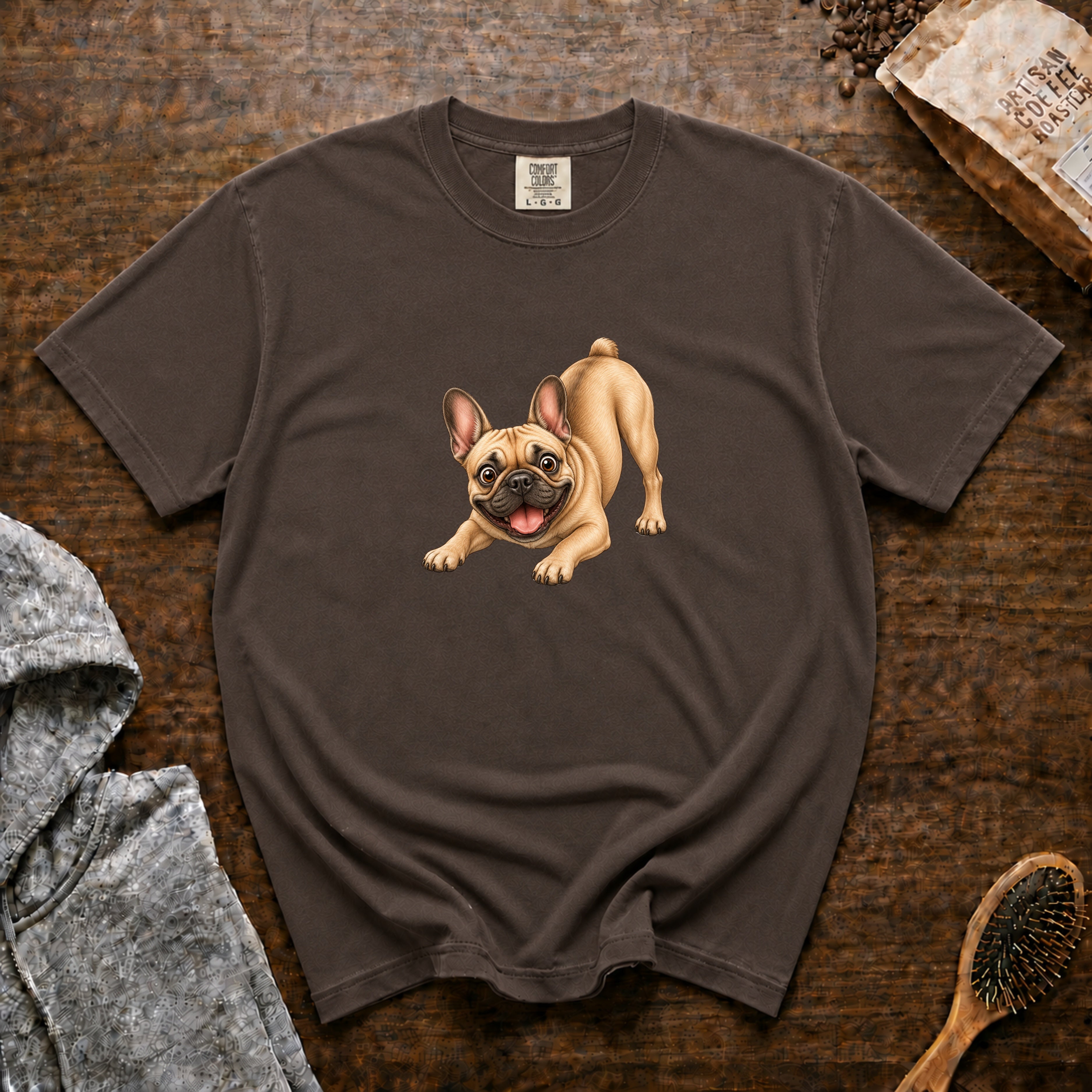 Frenchie, Play Bow T-Shirt — Espresso
