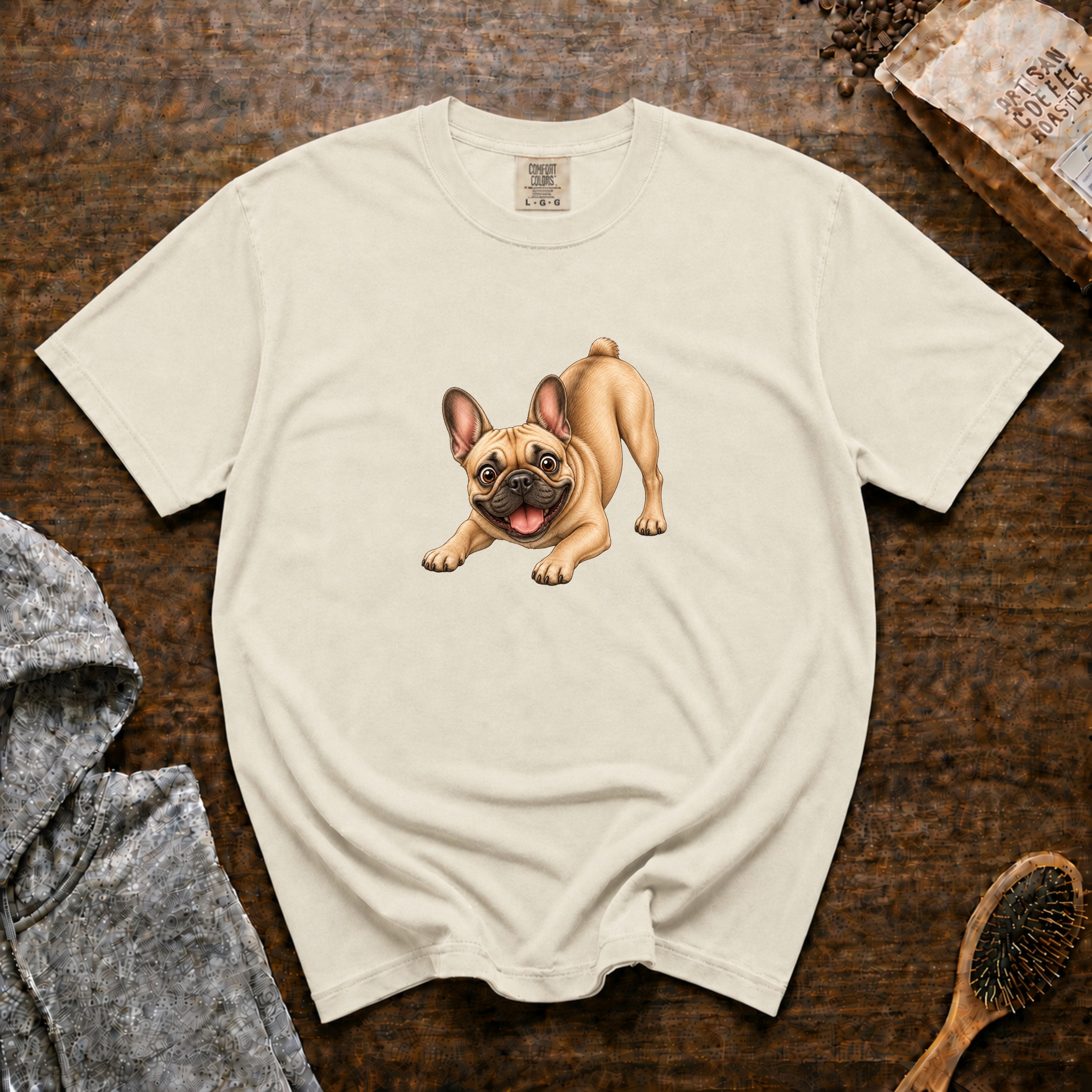 Frenchie, Play Bow T-Shirt — Ivory