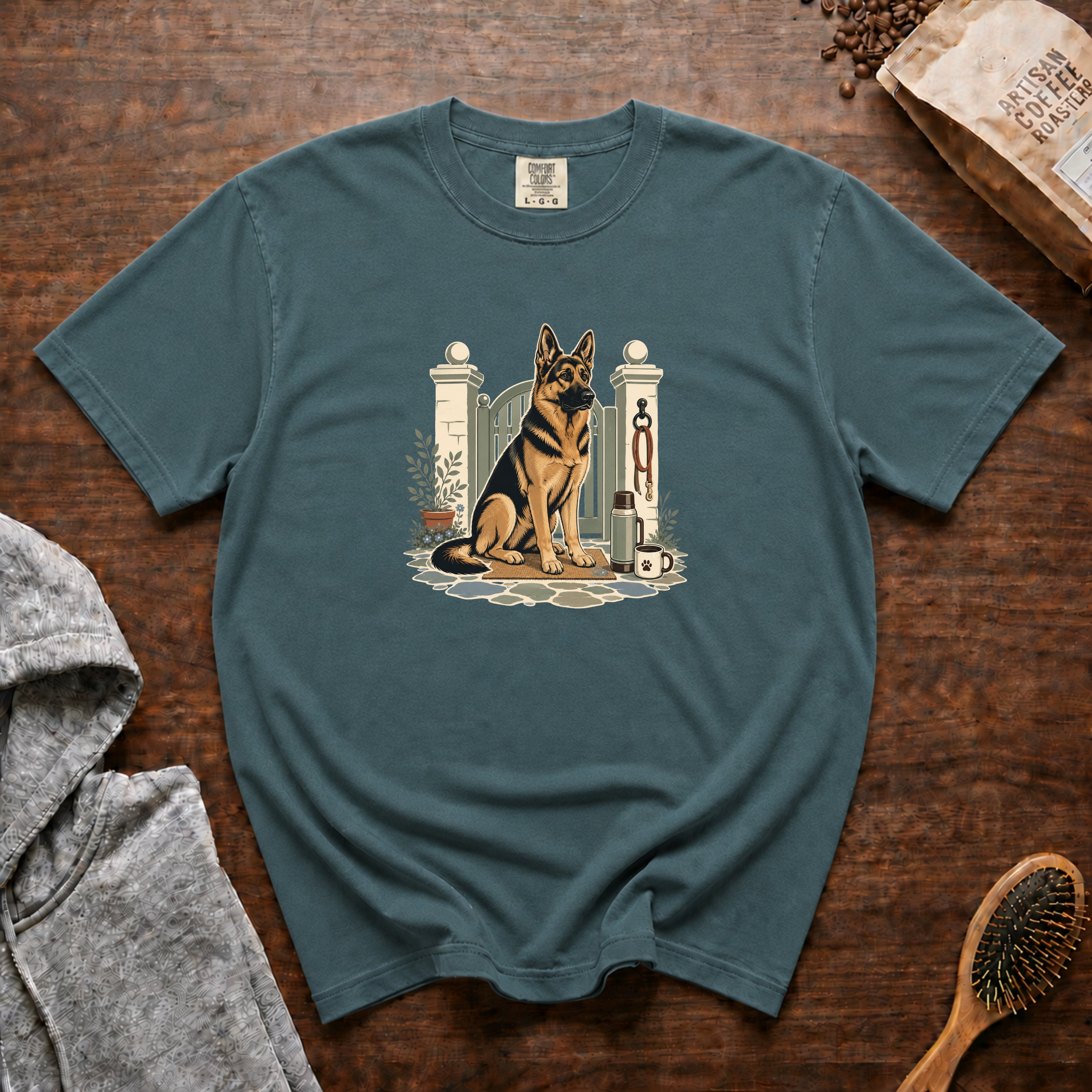 German Shepherd Dog Watch Post 1 T-Shirt — Blue Spruce