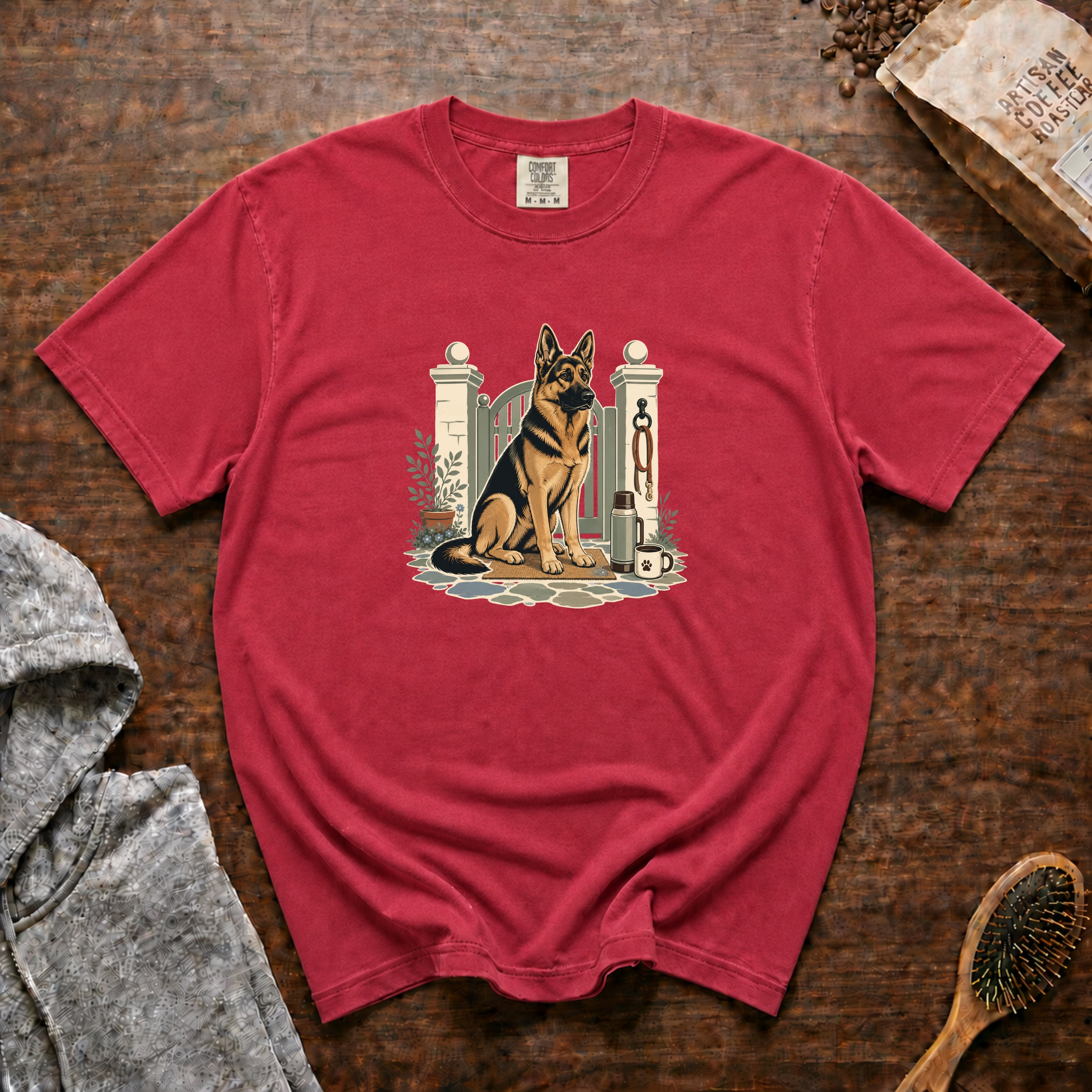 German Shepherd Dog Watch Post 1 T-Shirt — Crimson