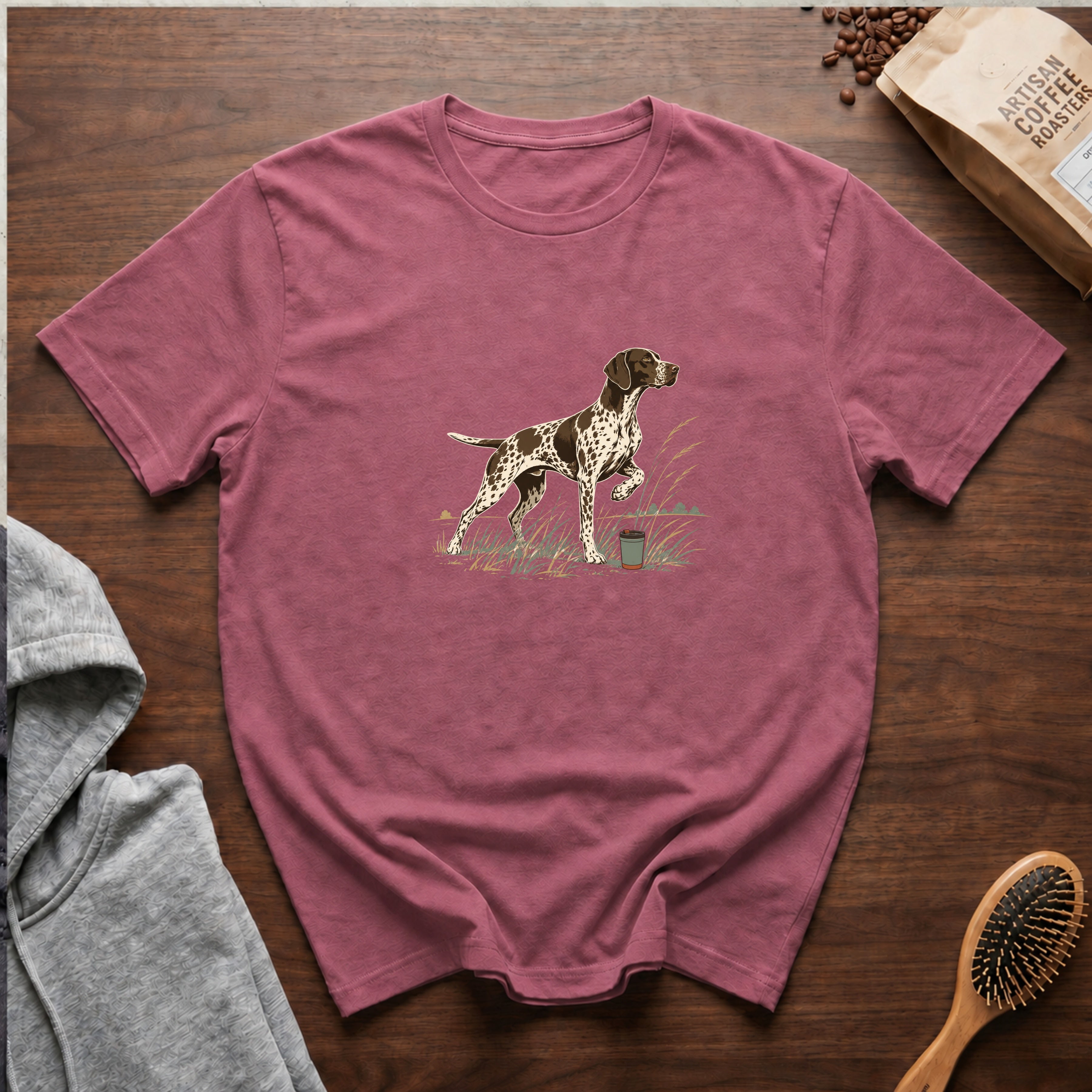 German Shorthaired Pointer Field Point Pour Over T-Shirt — Berry