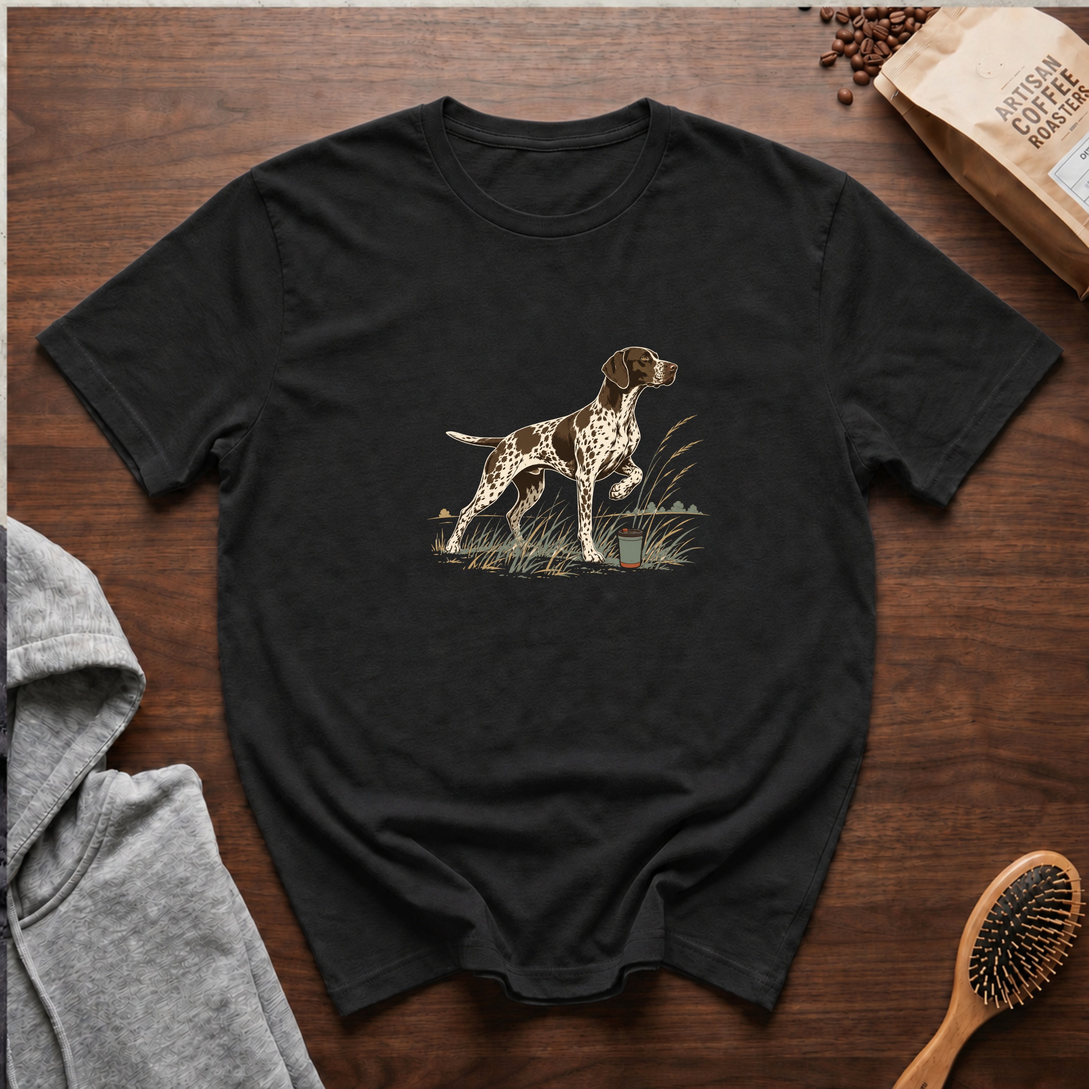 German Shorthaired Pointer Field Point Pour Over T-Shirt — Black