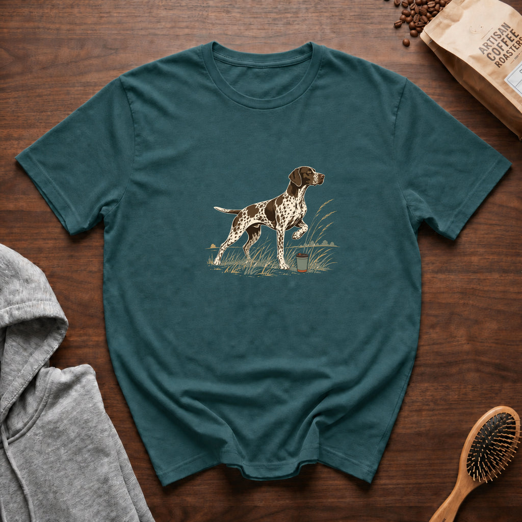 German Shorthaired Pointer Field Point Pour Over T-Shirt — Blue Spruce