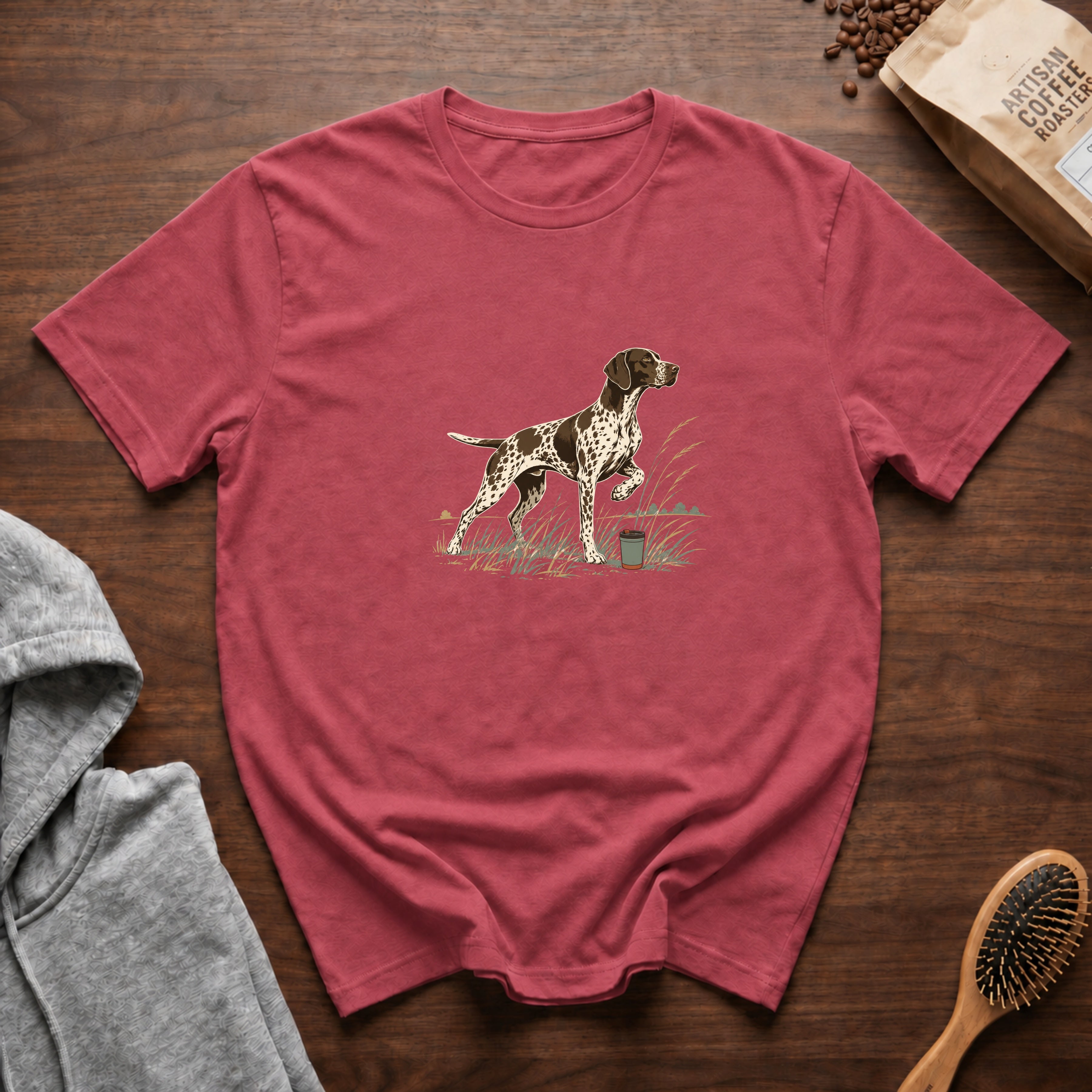 German Shorthaired Pointer Field Point Pour Over T-Shirt — Crimson