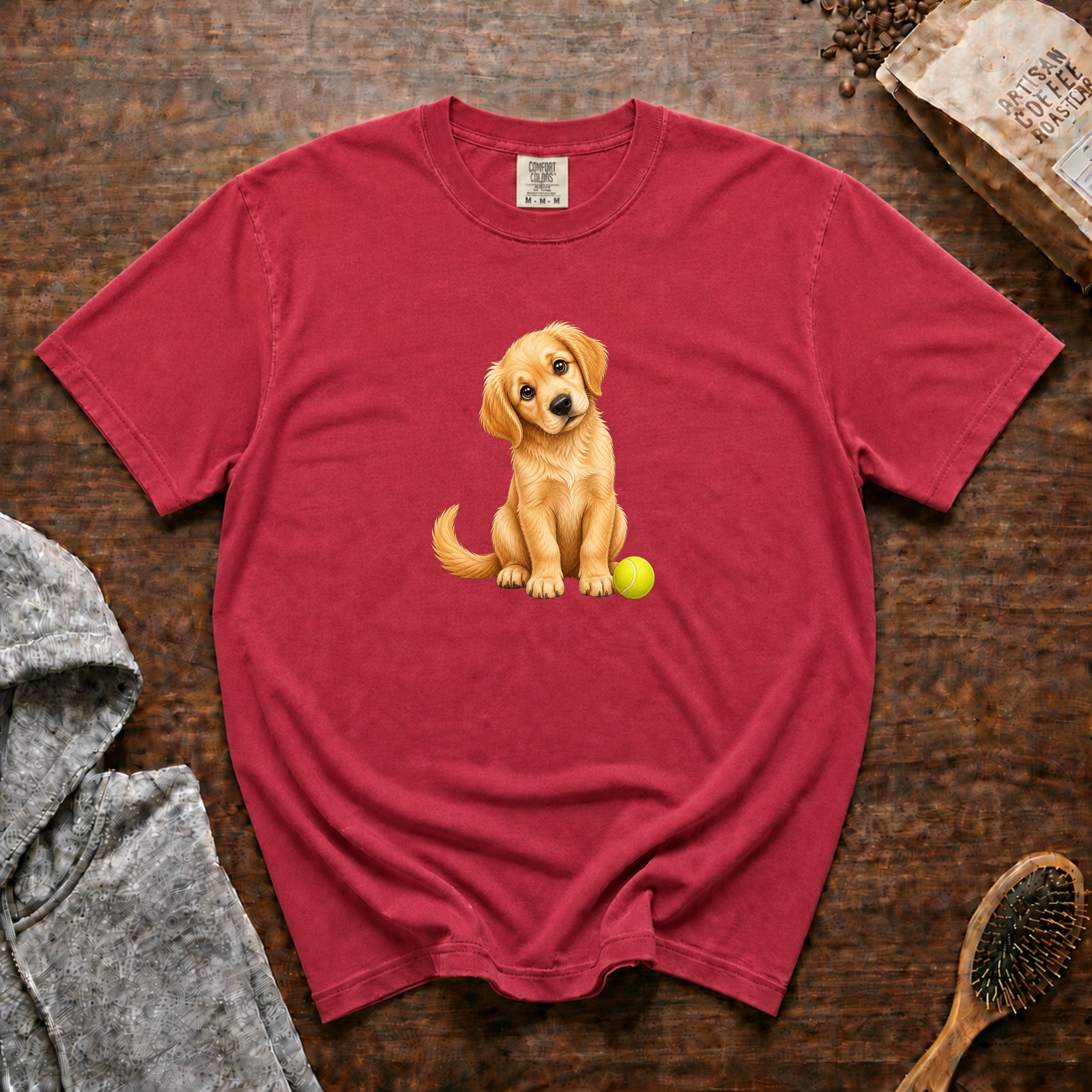 Golden Head Tilt T-Shirt — Crimson