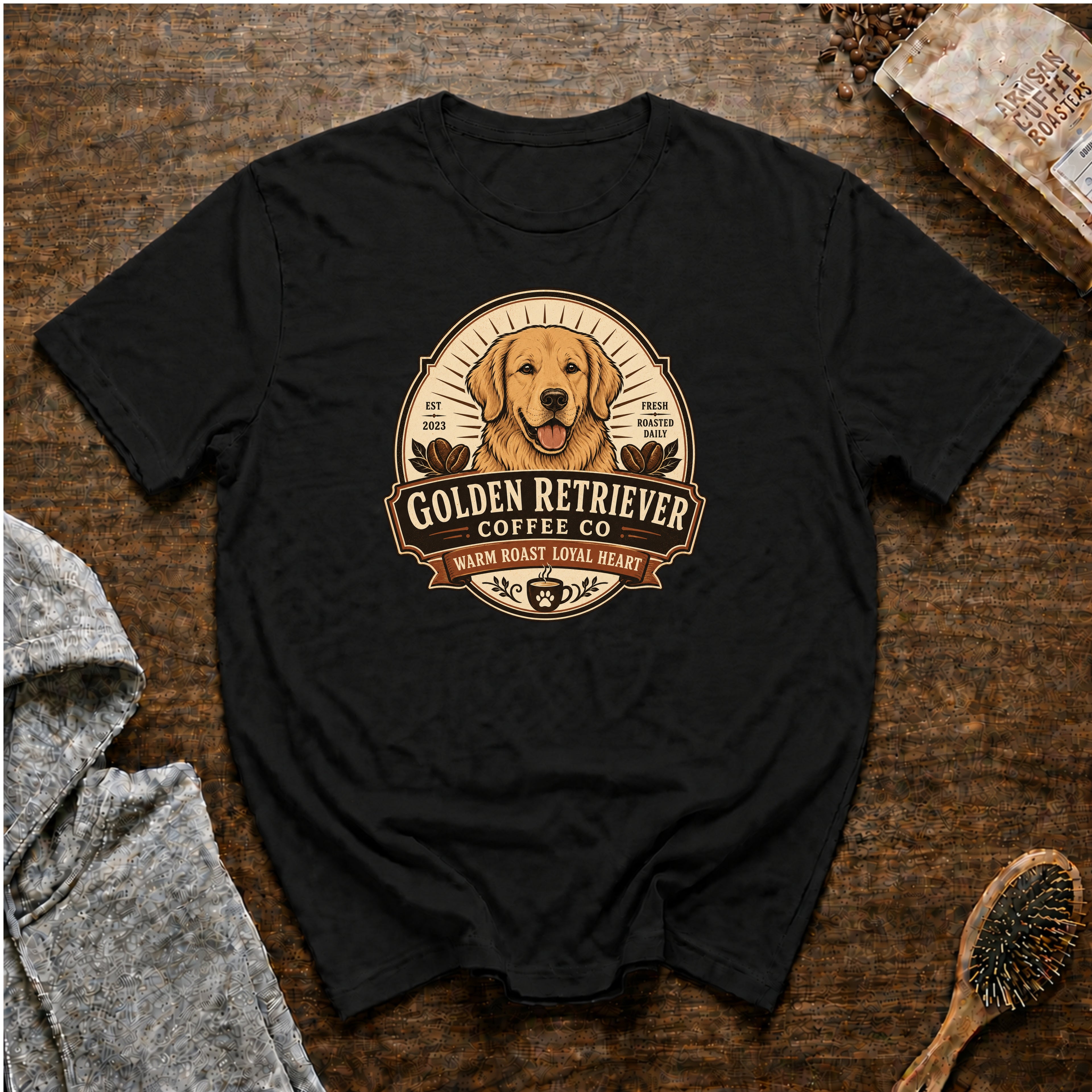 Golden Retriever Coffee Co T-Shirt — Black