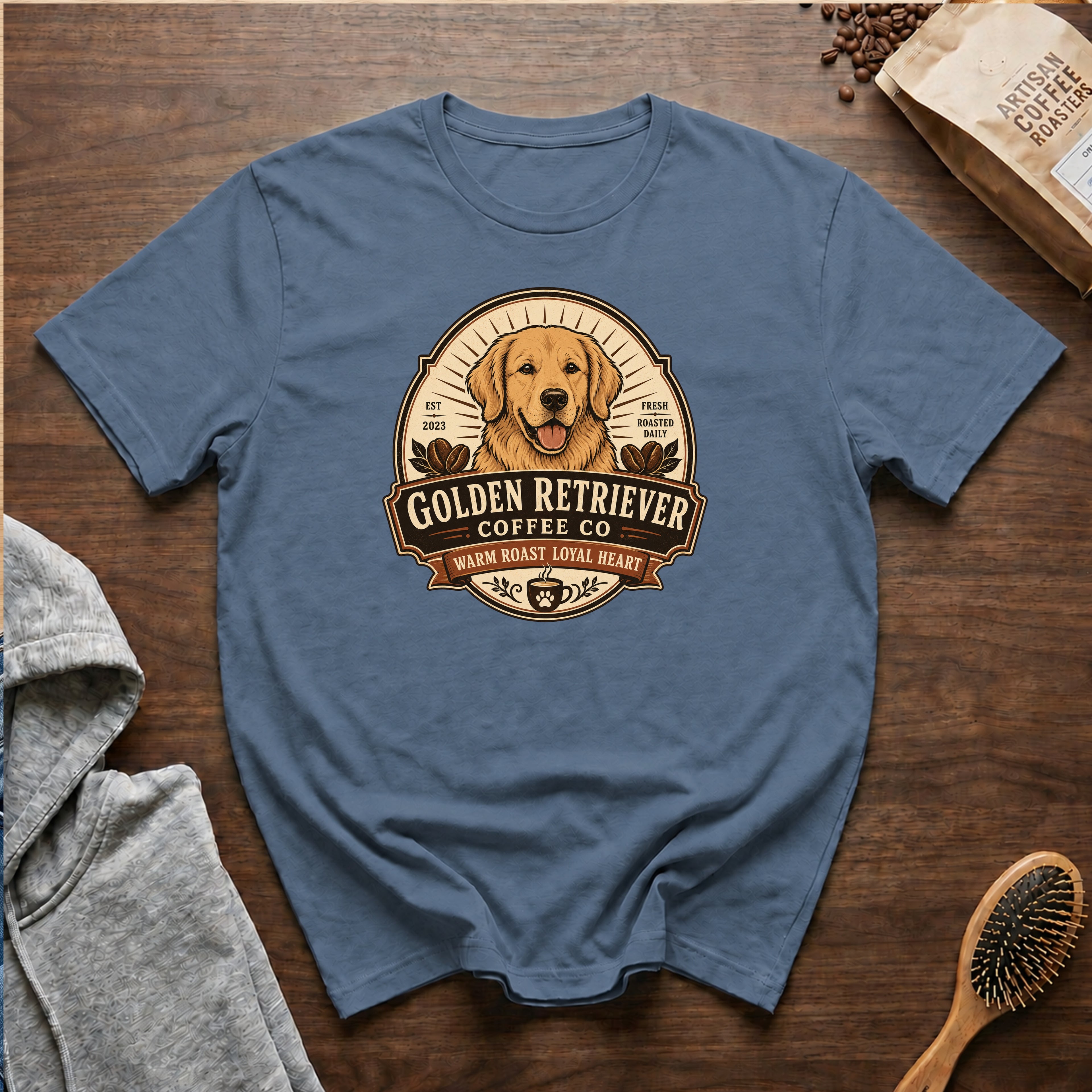 Golden Retriever Coffee Co T-Shirt — Blue Jean