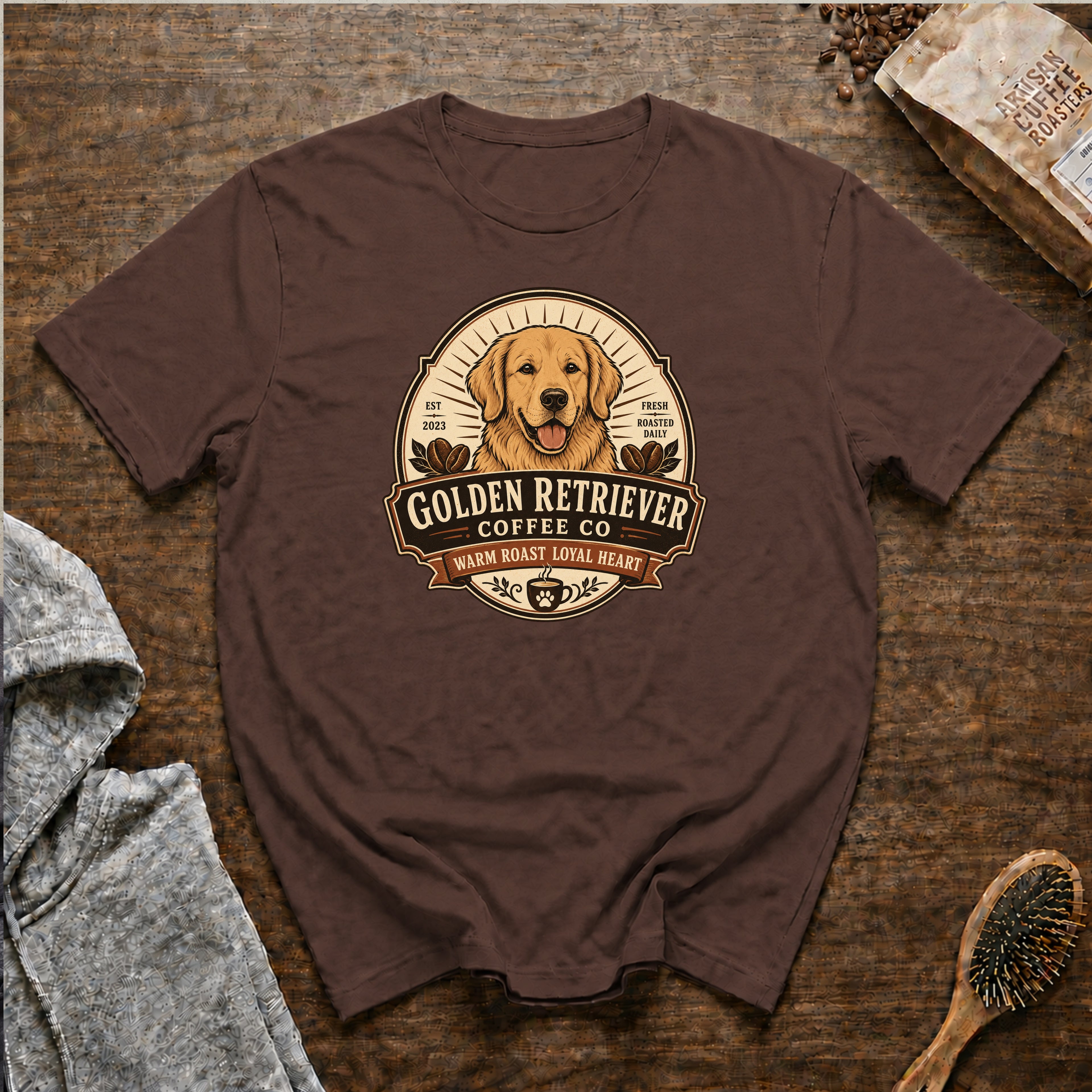 Golden Retriever Coffee Co T-Shirt — Espresso