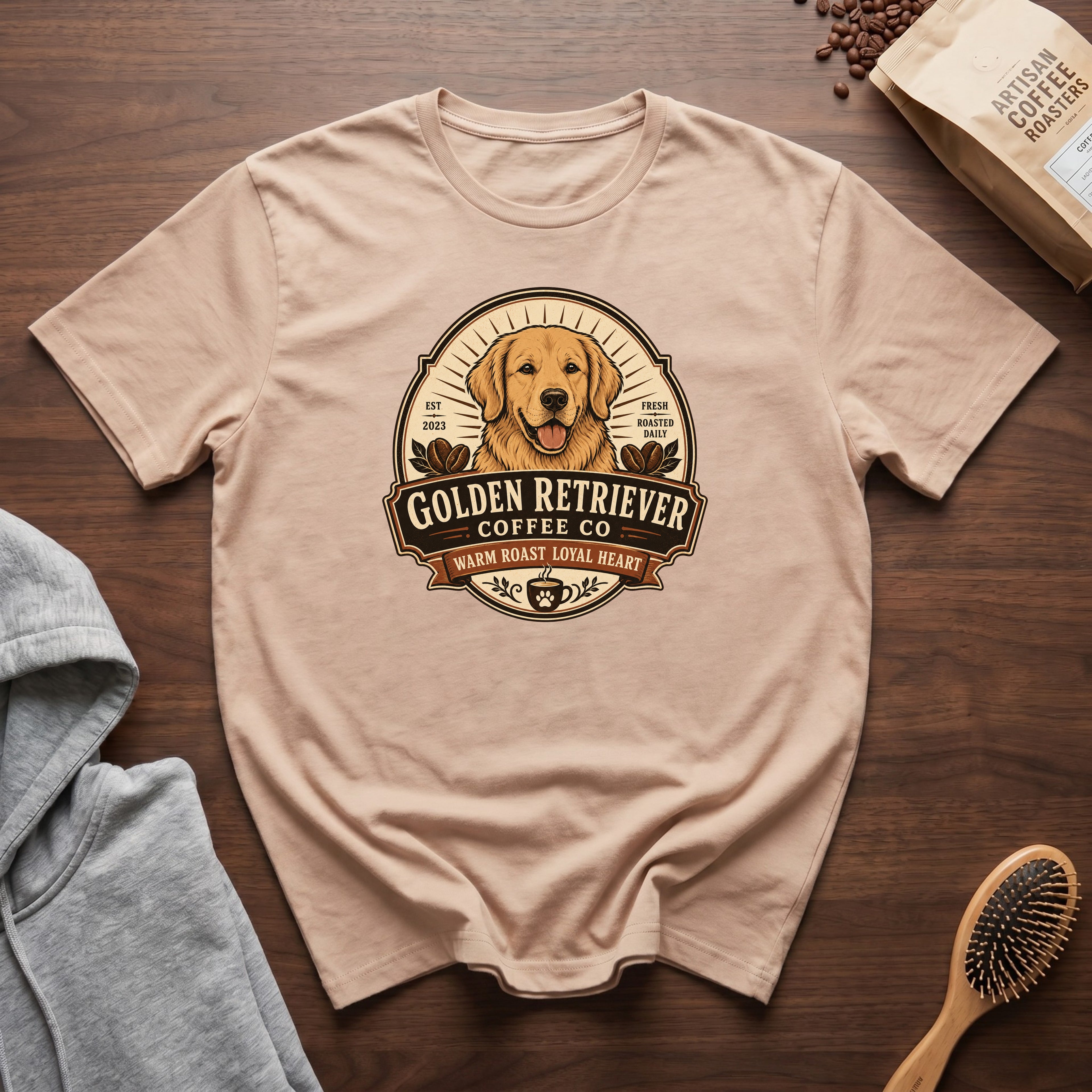 Golden Retriever Coffee Co T-Shirt — Ivory