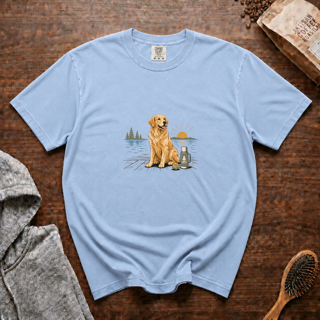 Golden Retriever Morning 1 T-Shirt — Chambray