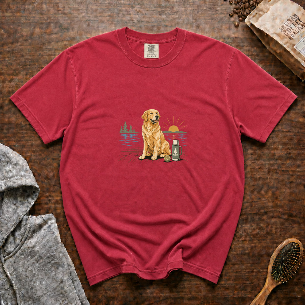 Golden Retriever Morning 1 T-Shirt — Crimson