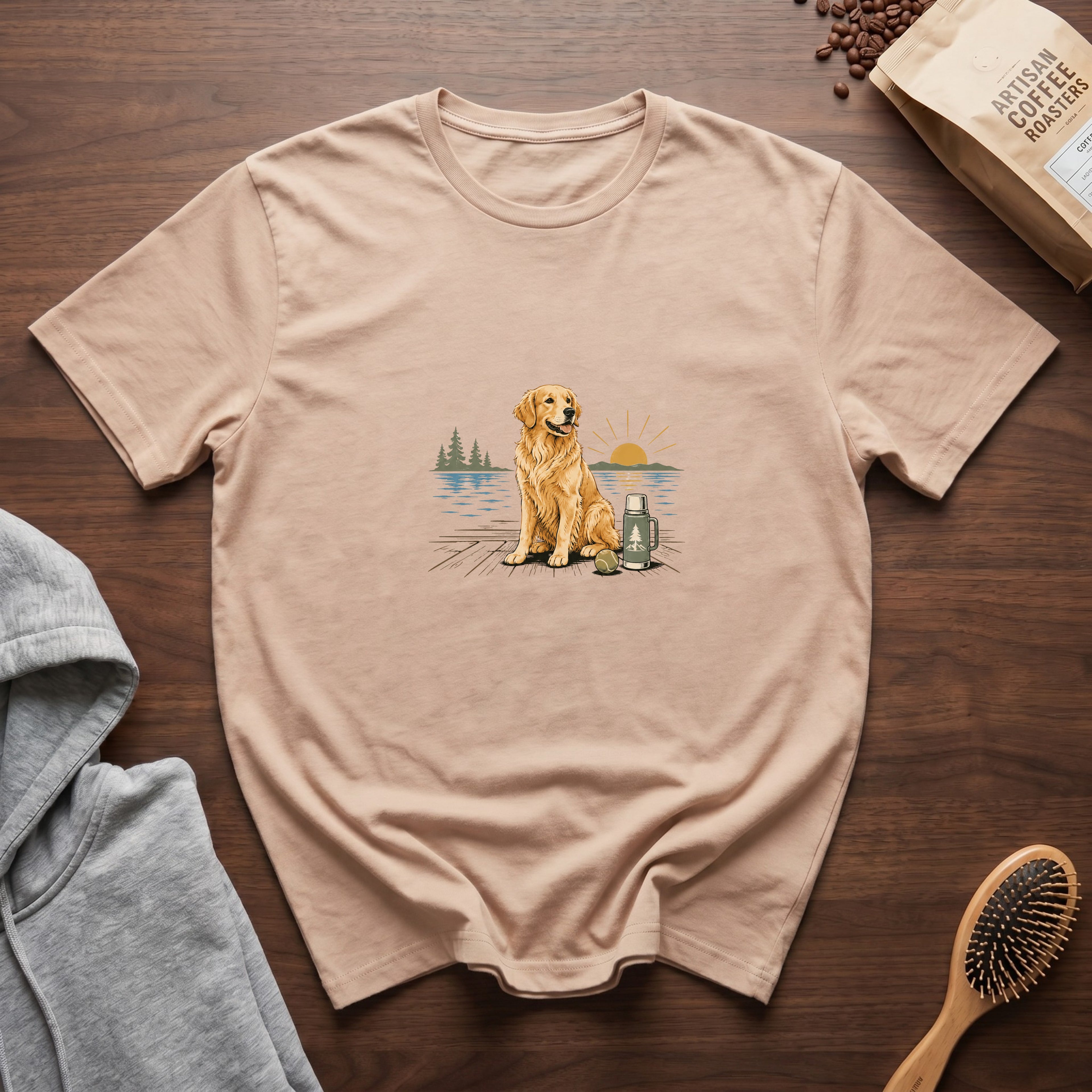 Golden Retriever MorningT-Shirt — Ivory