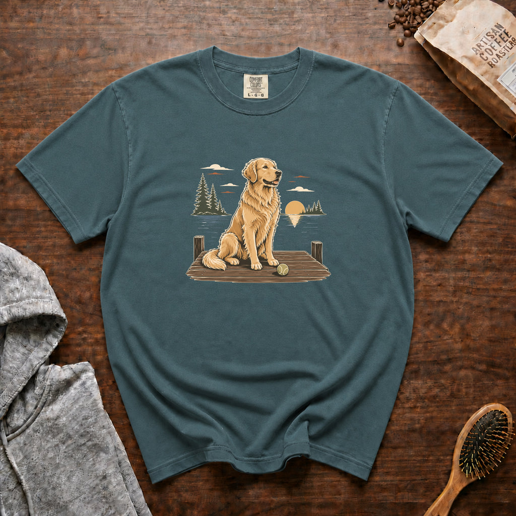 Golden Retriever, Sunny Morning T-Shirt — Blue Spruce