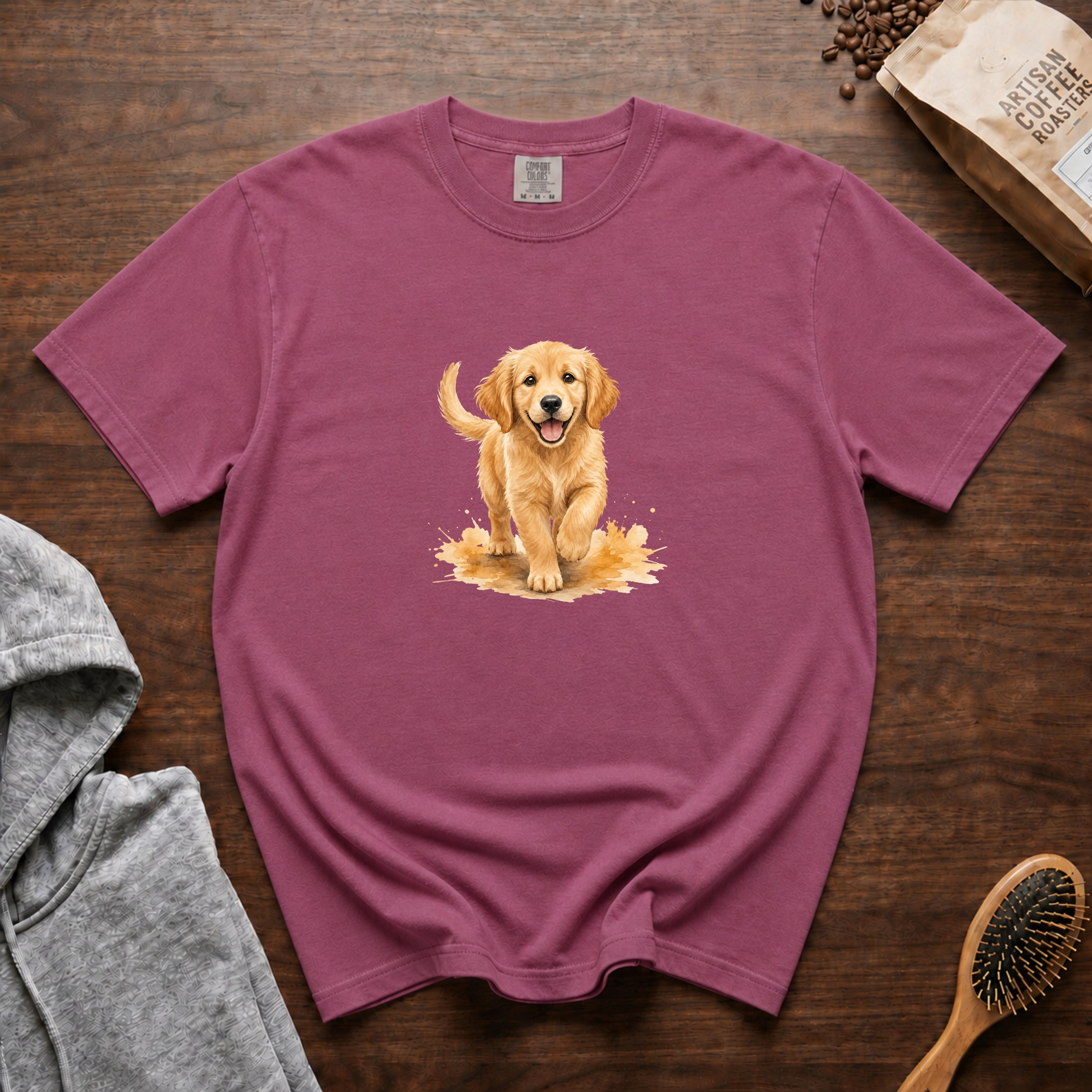 Golden Retriever Welcome T-Shirt — Berry