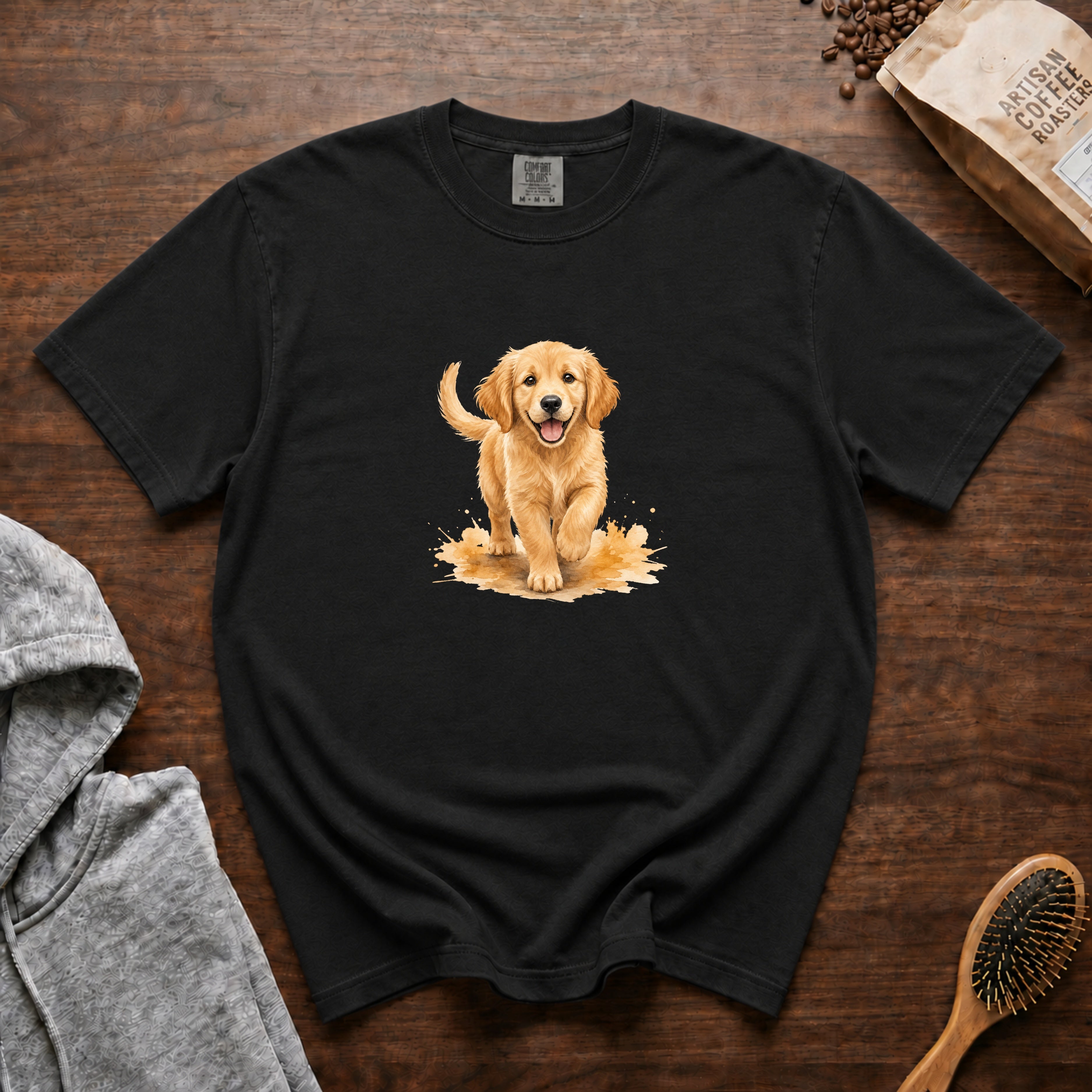Golden Retriever Welcome T-Shirt — Black