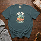 Good Vibes And Paw Prints T-Shirt — Blue Spruce