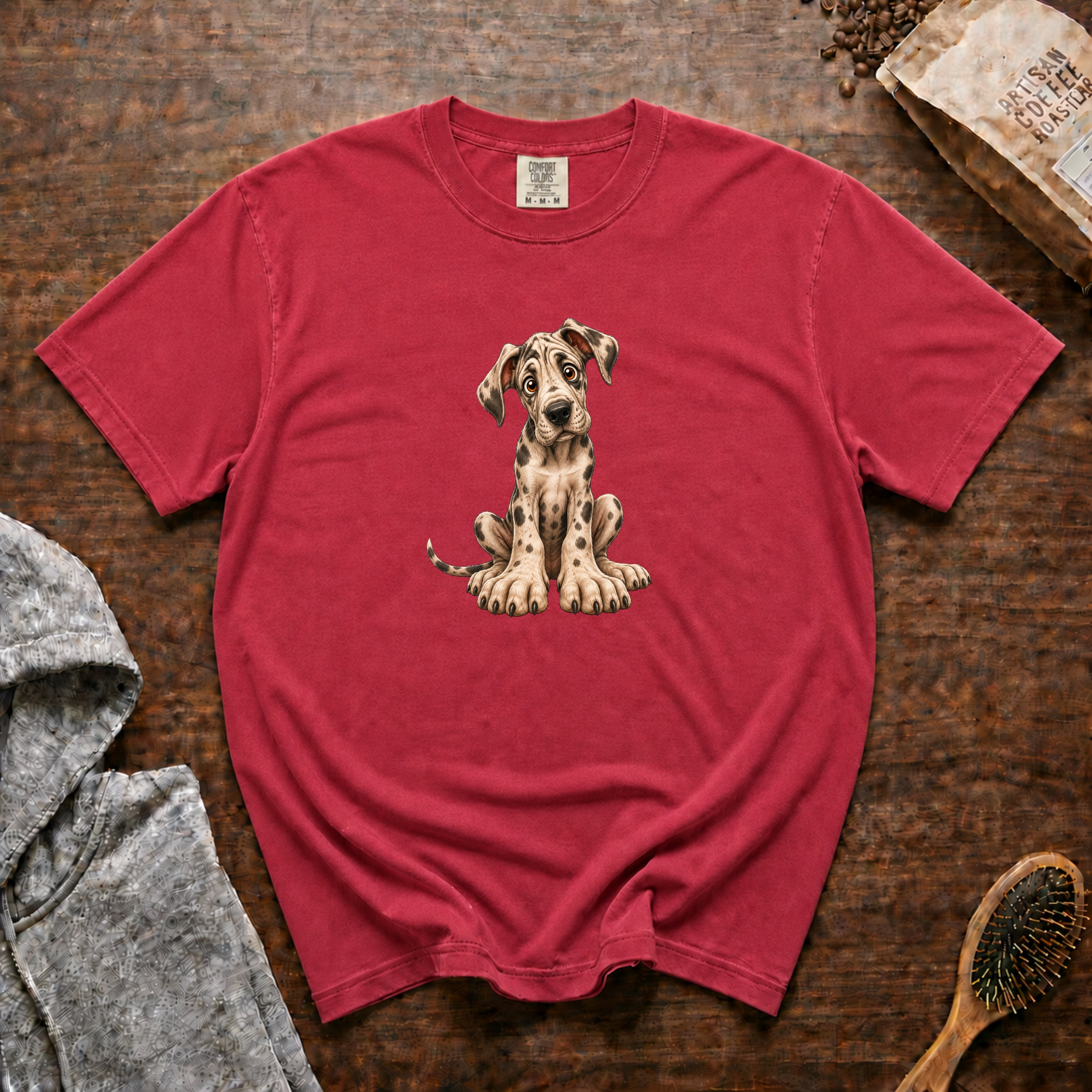 Great Dane Growing Paws 1 T-Shirt — Crimson
