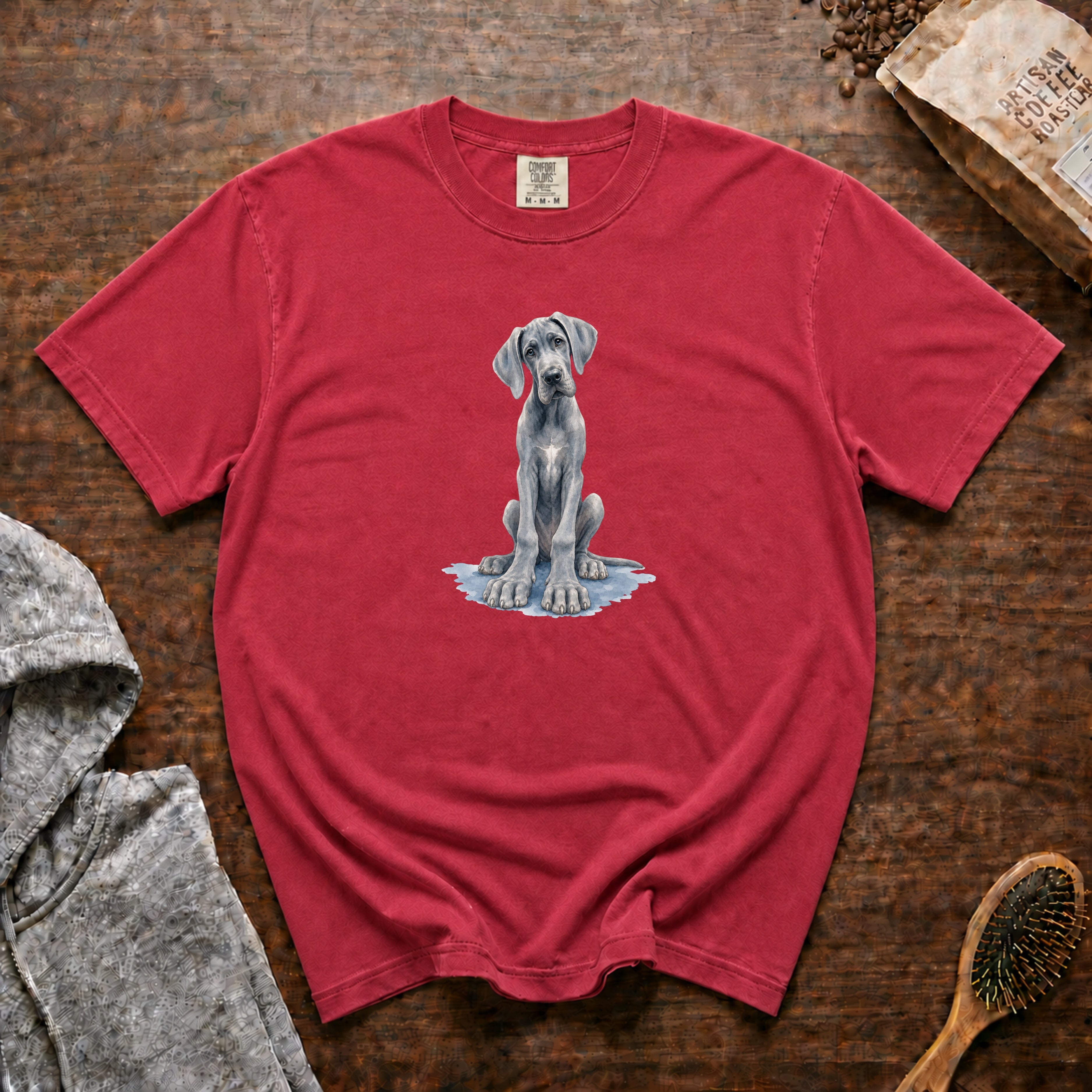 Great Dane Growing Paws T-Shirt — Crimson