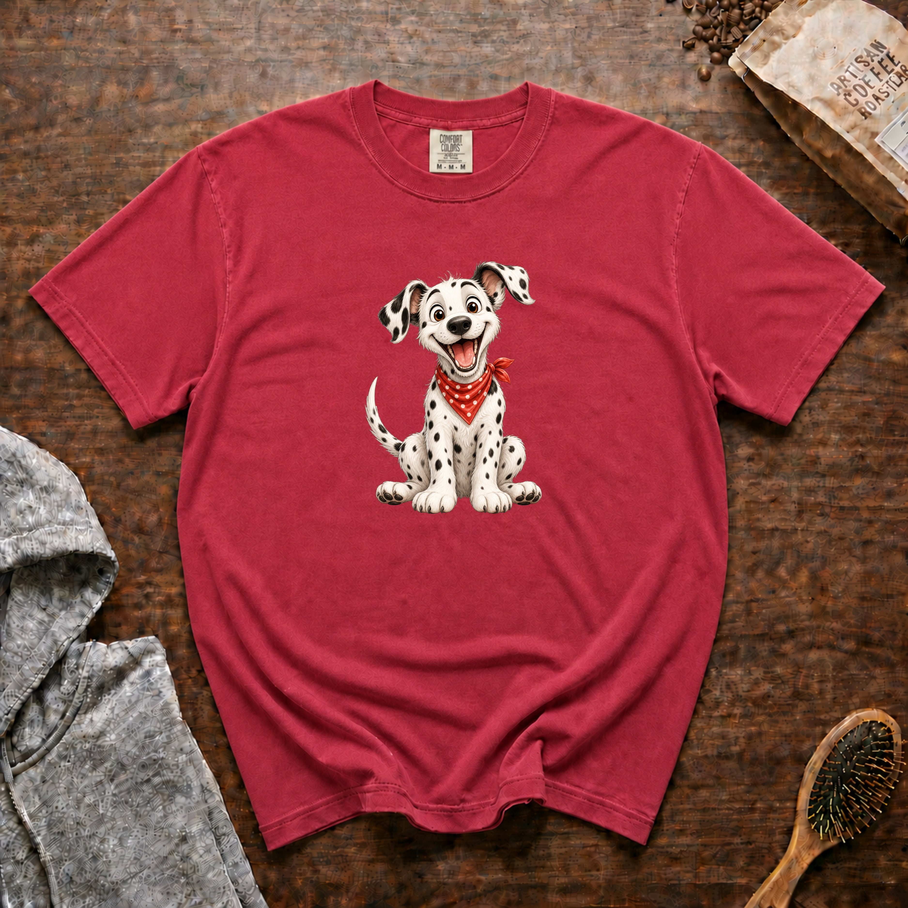 Grinning Dalmatian T-Shirt — Crimson