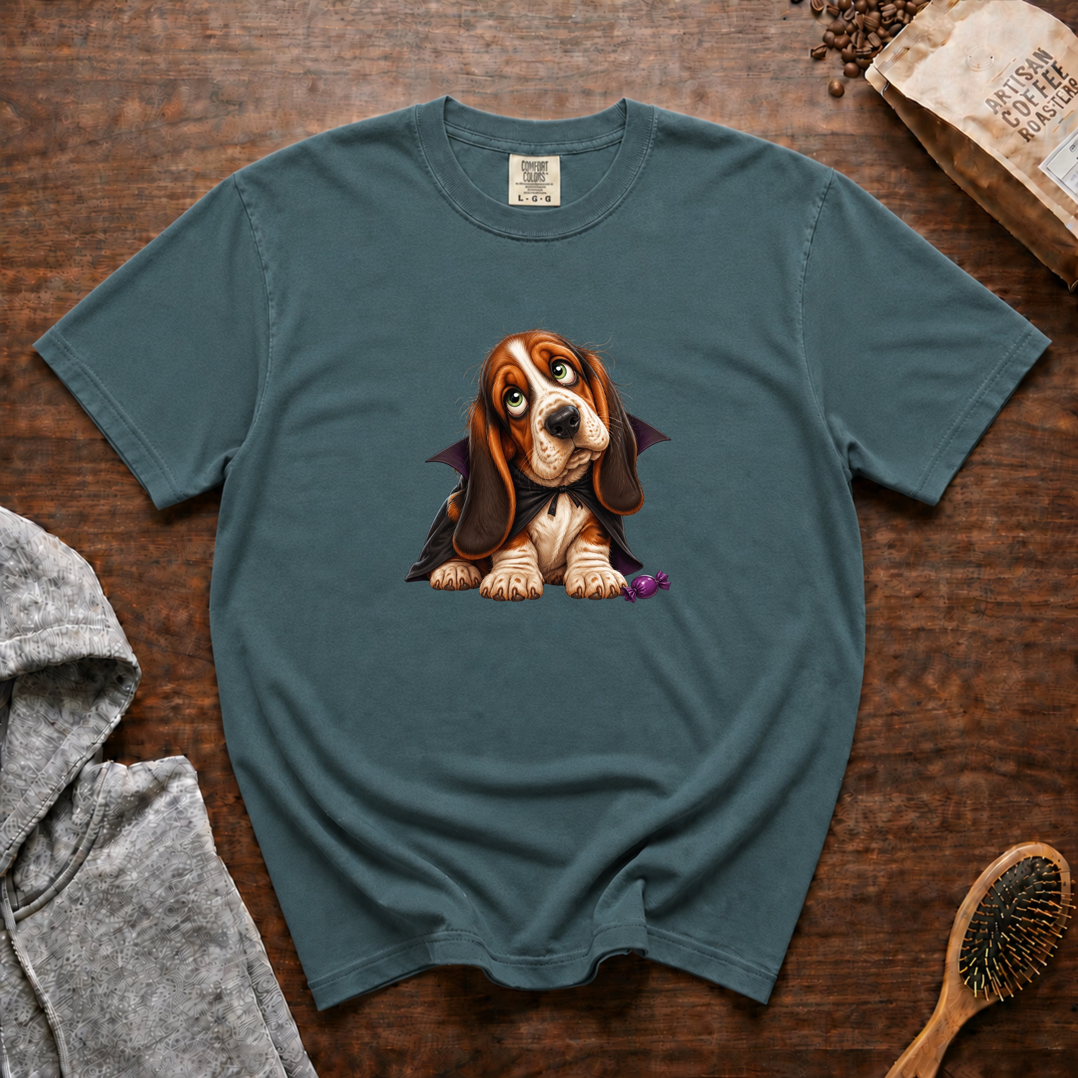Halloween Basset Hound T-Shirt — Blue Spruce
