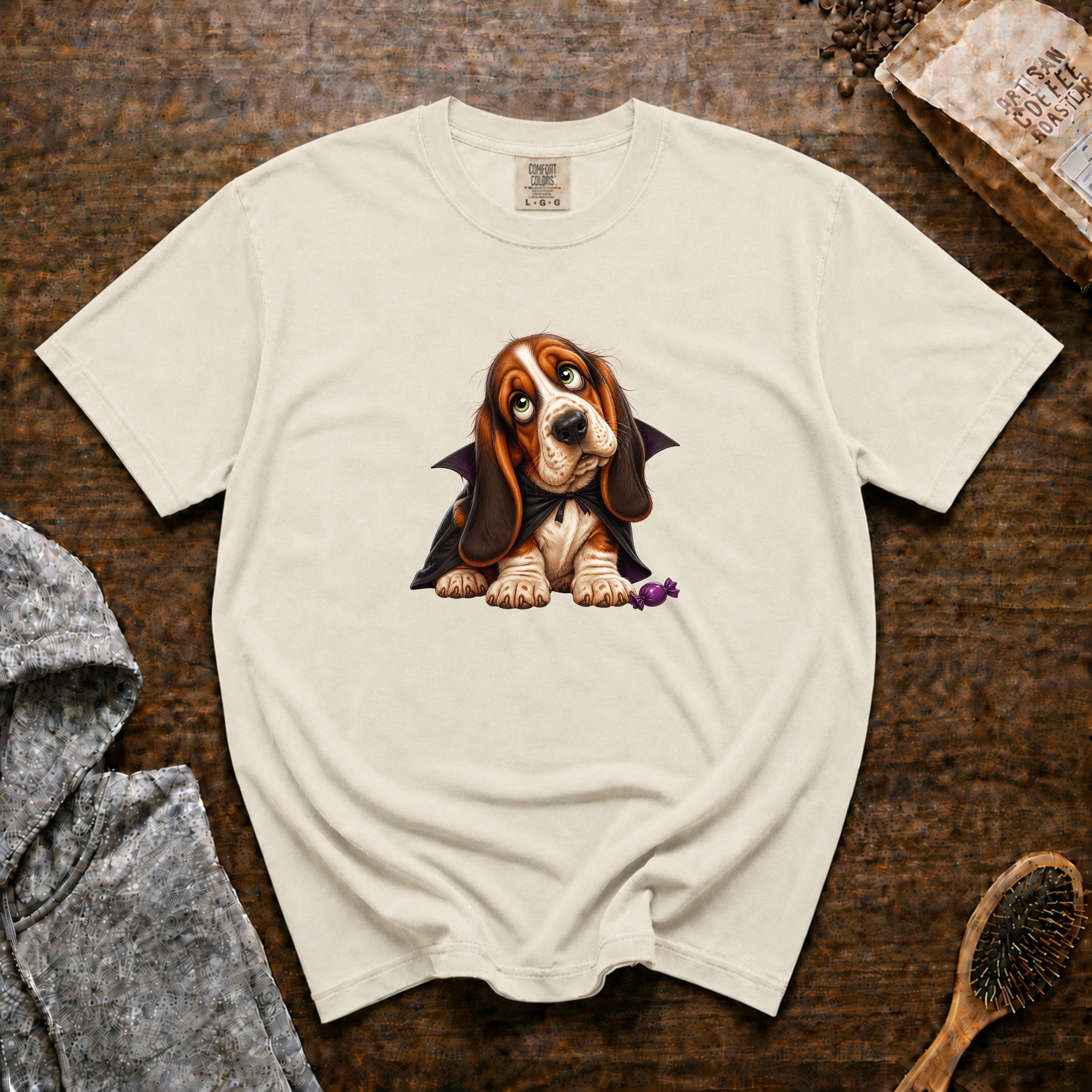 Halloween Basset Hound T-Shirt — Ivory