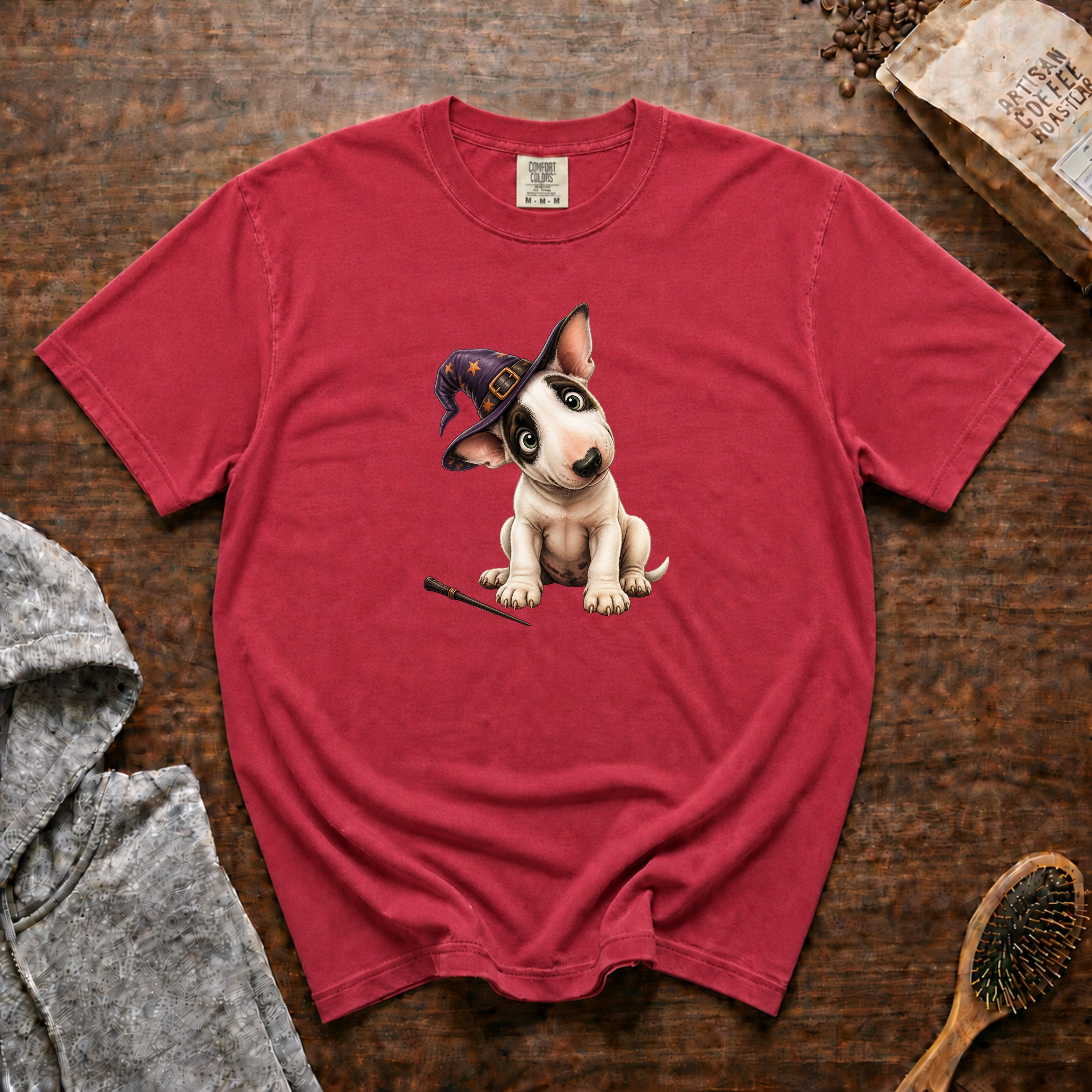 Halloween Bull Terrier T-Shirt — Crimson