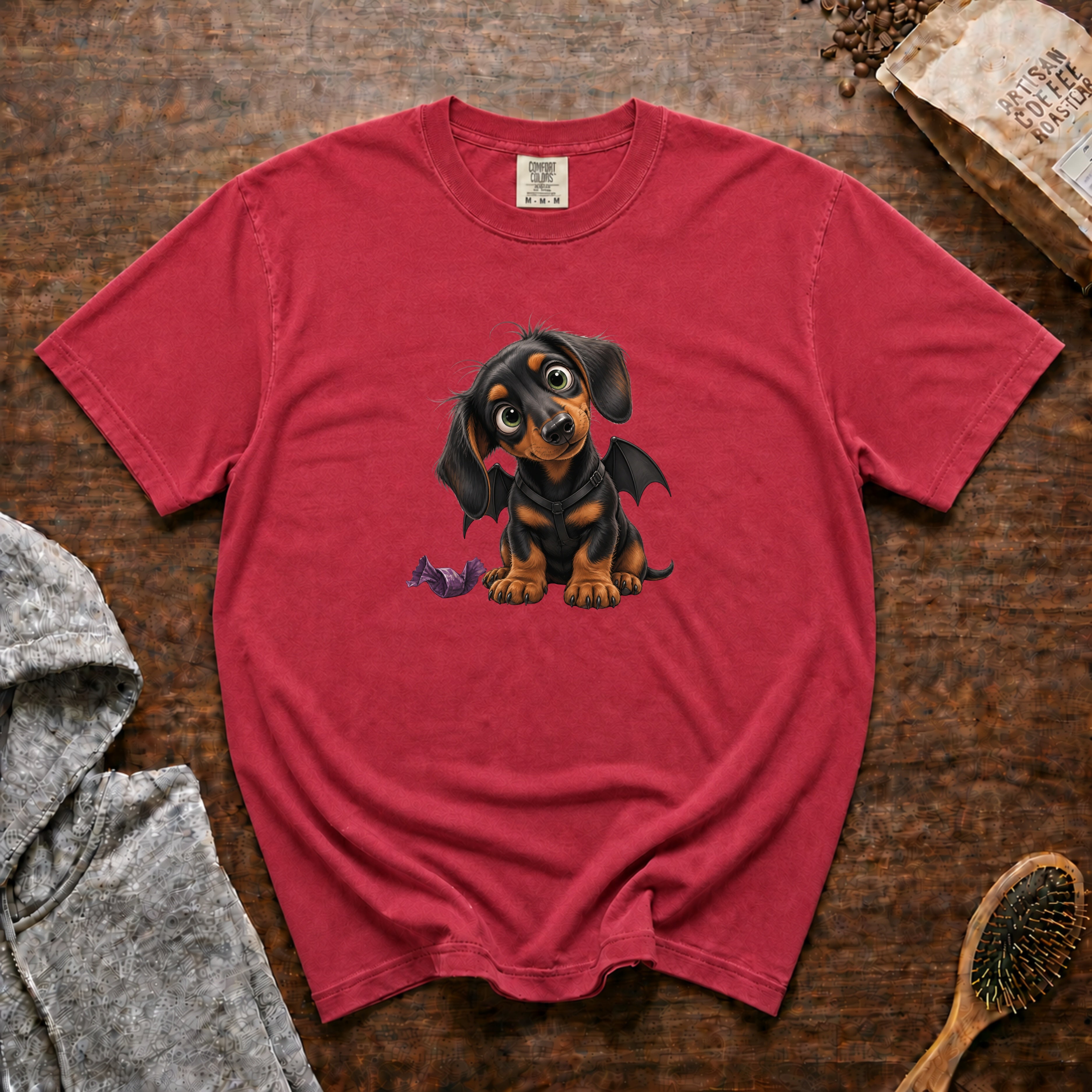 Halloween Dachshund T-Shirt — Crimson