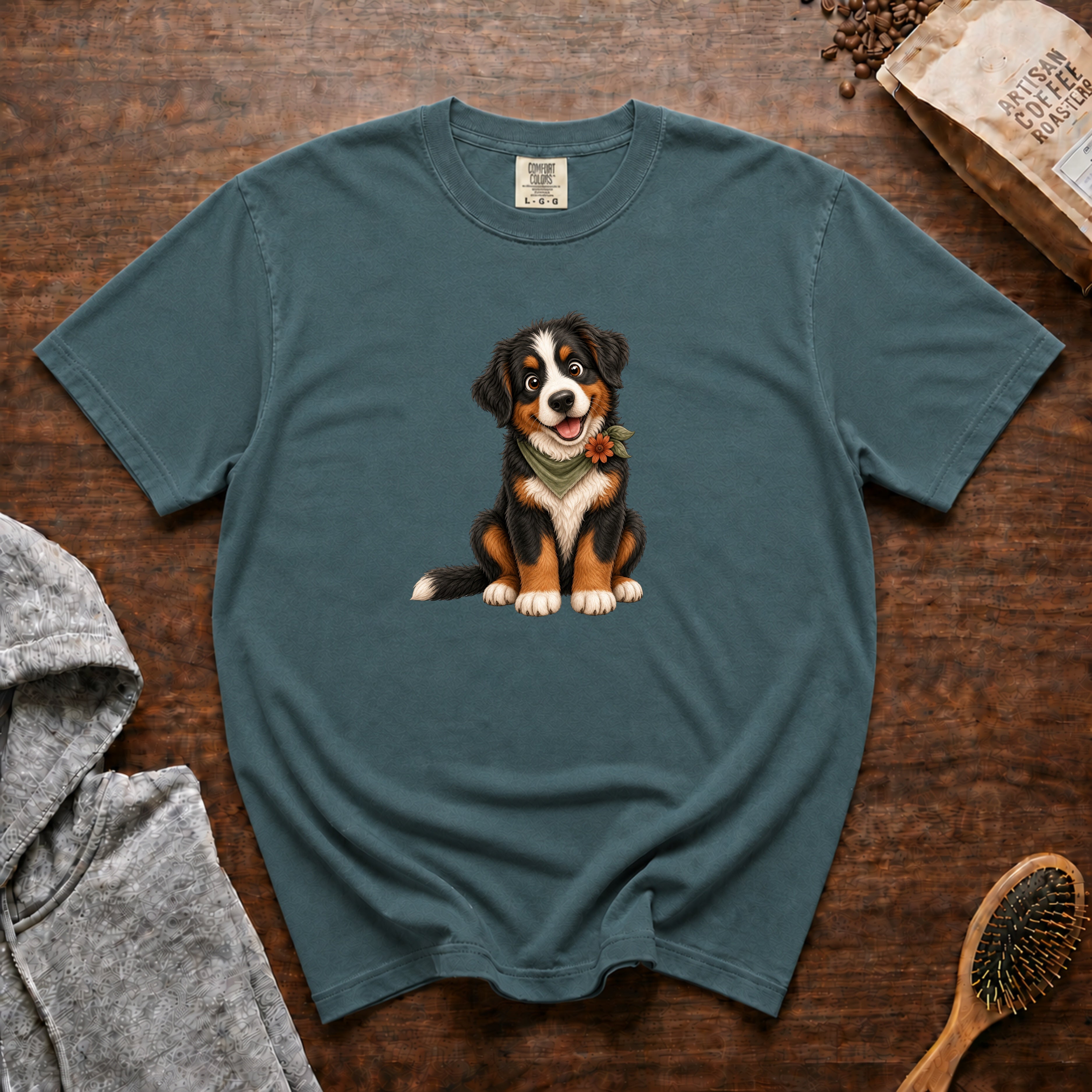 Happy Bernese T-Shirt — Blue Spruce