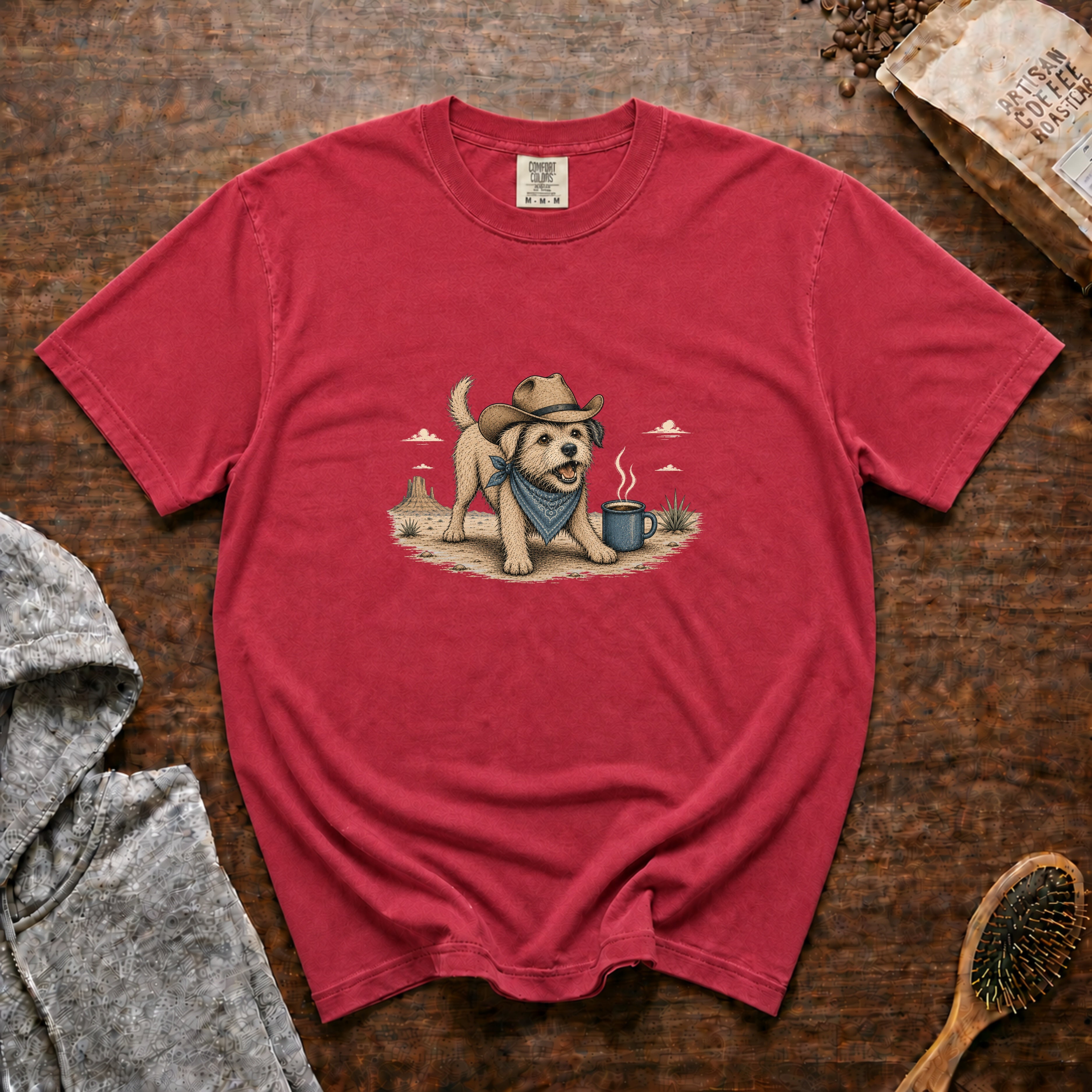 Happy Trails & Hot Coffee T-Shirt — Crimson