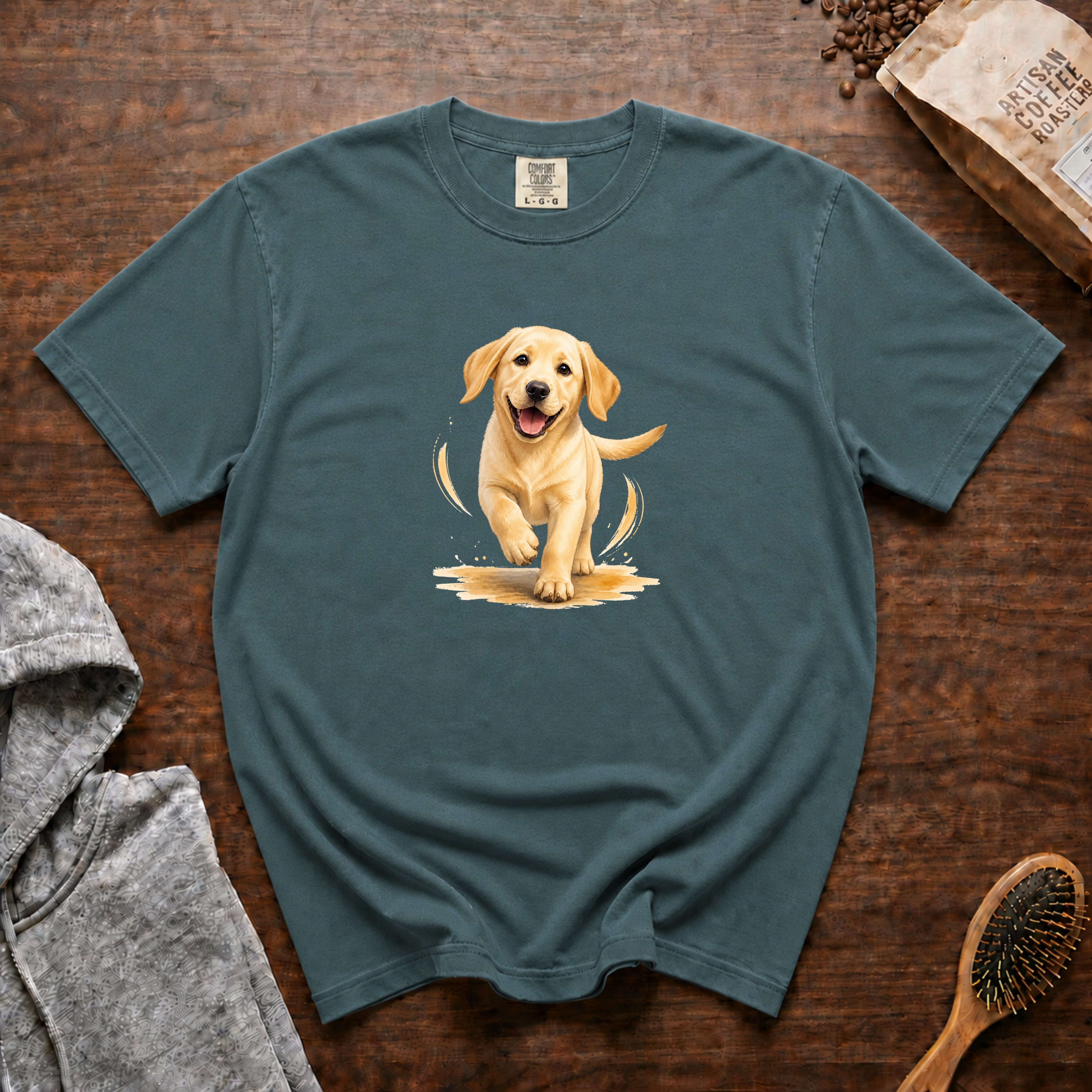 Happy Yellow Lab T-Shirt — Blue Spruce