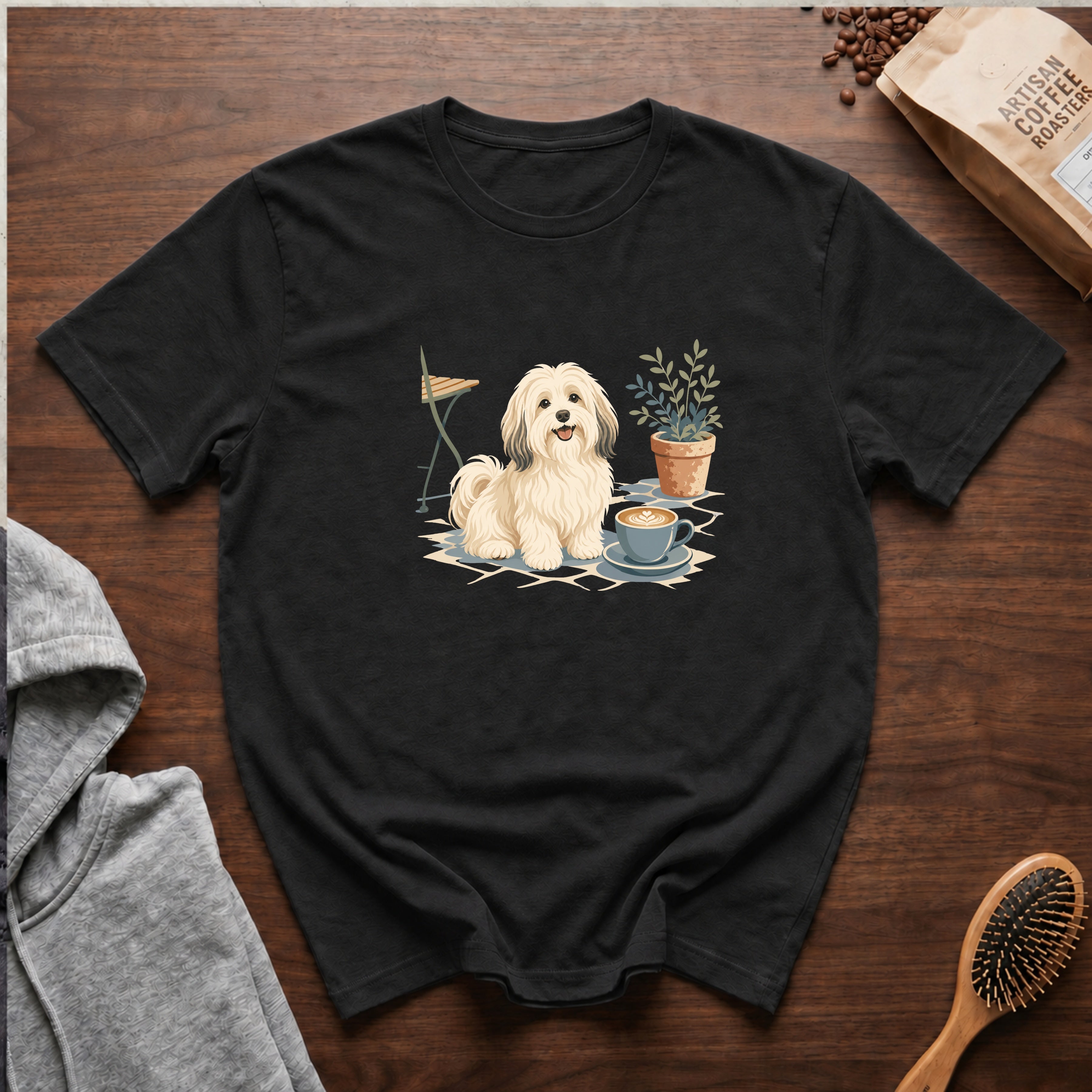 Havanese Patio Latte T-Shirt — Black