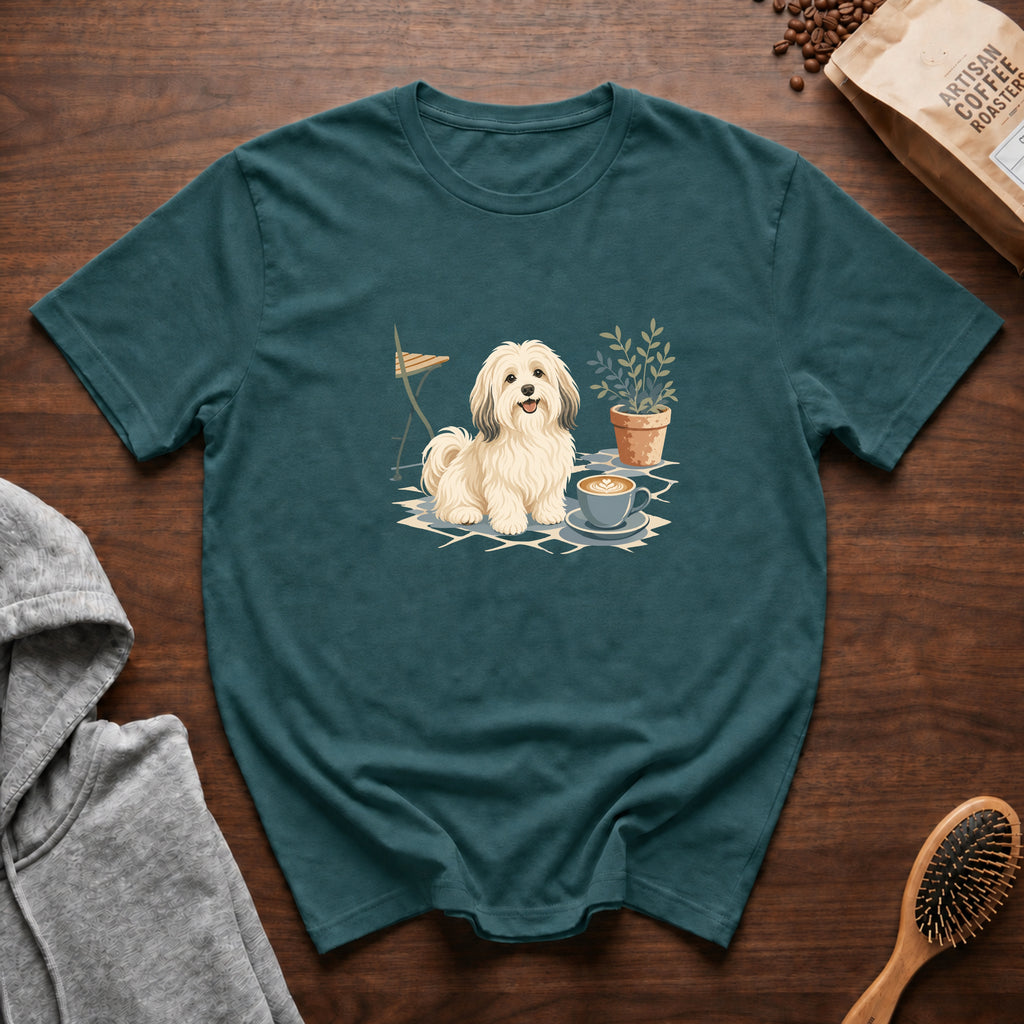 Havanese Patio Latte T-Shirt — Blue Spruce