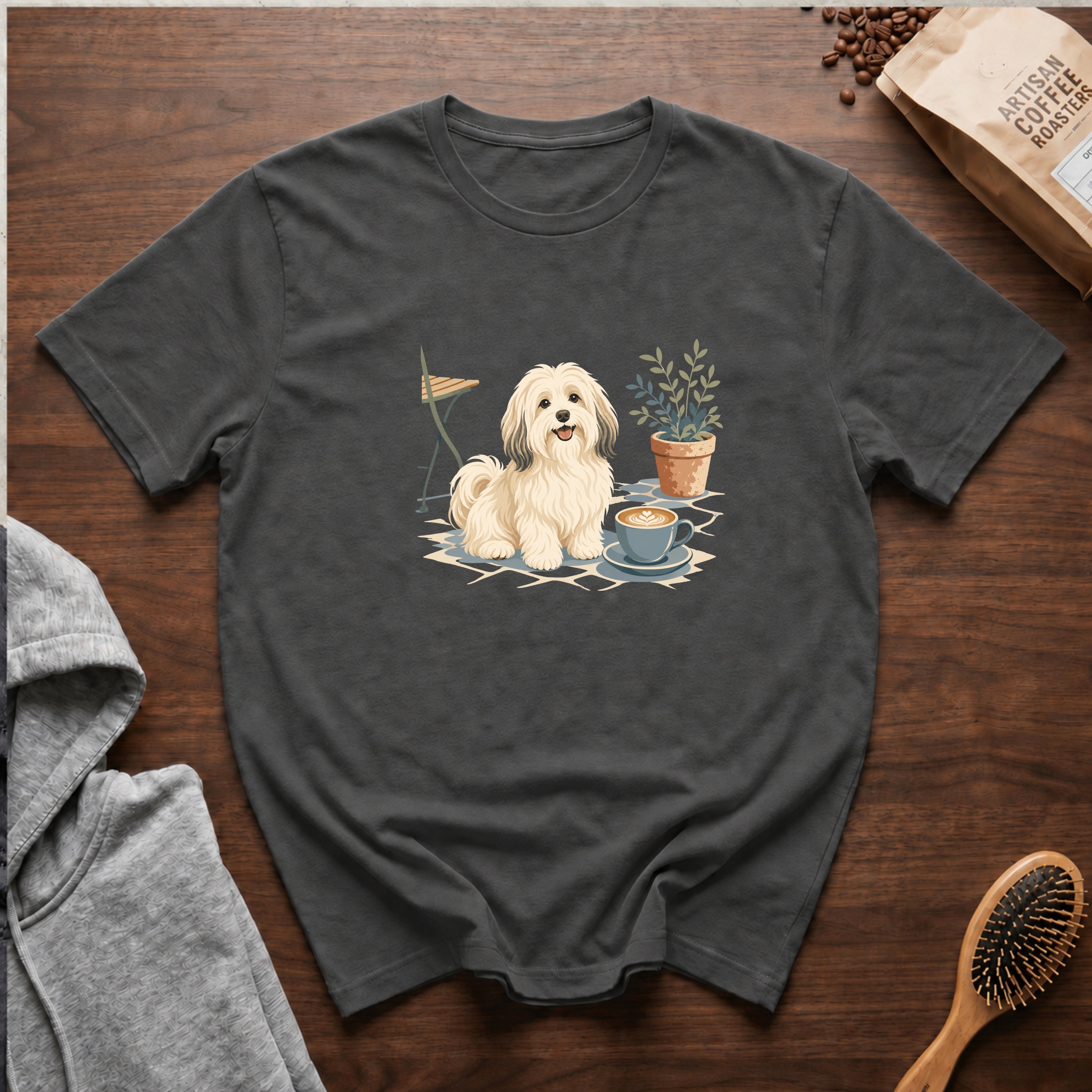 Havanese Patio Latte T-Shirt — Pepper