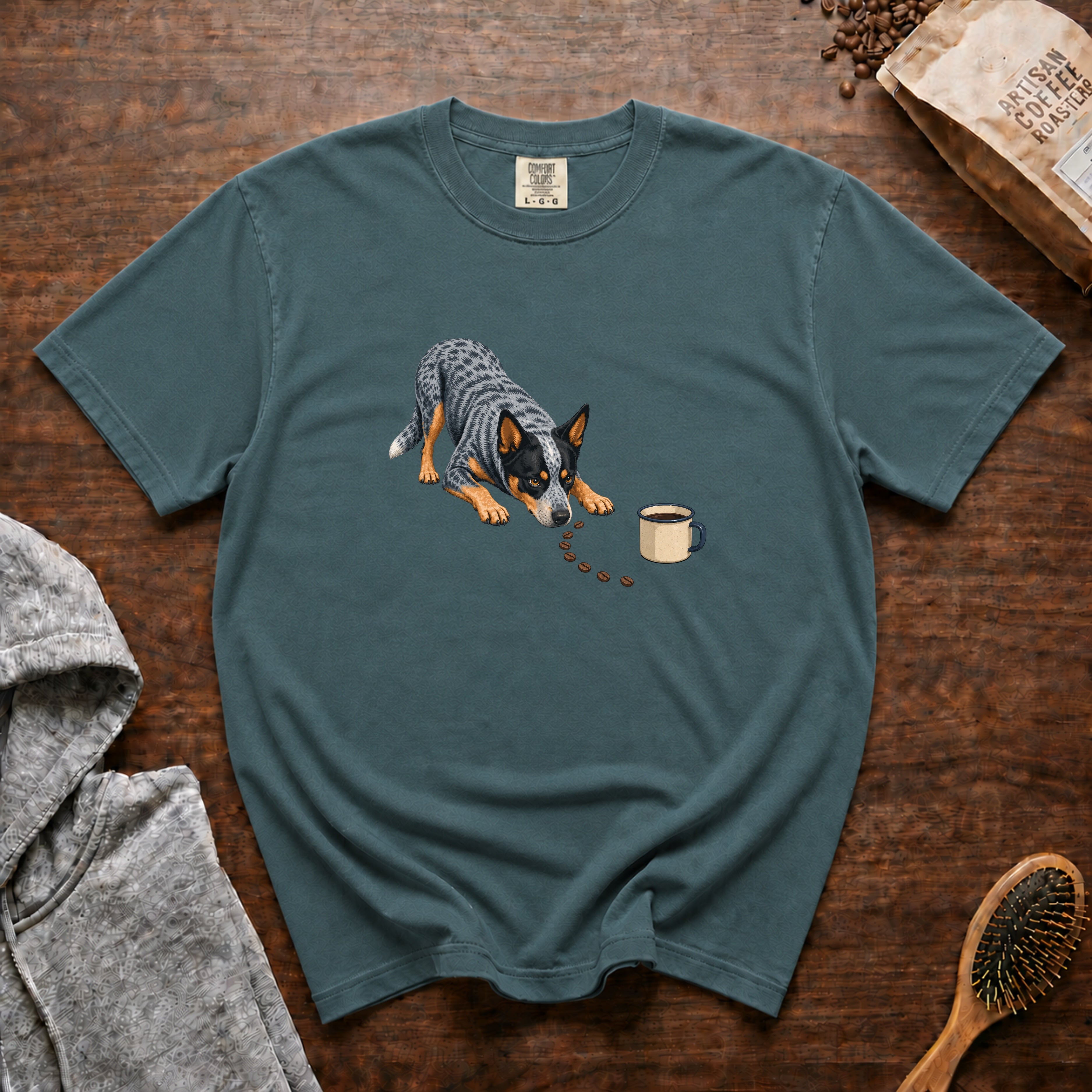 Herding The Beans T-Shirt — Blue Spruce