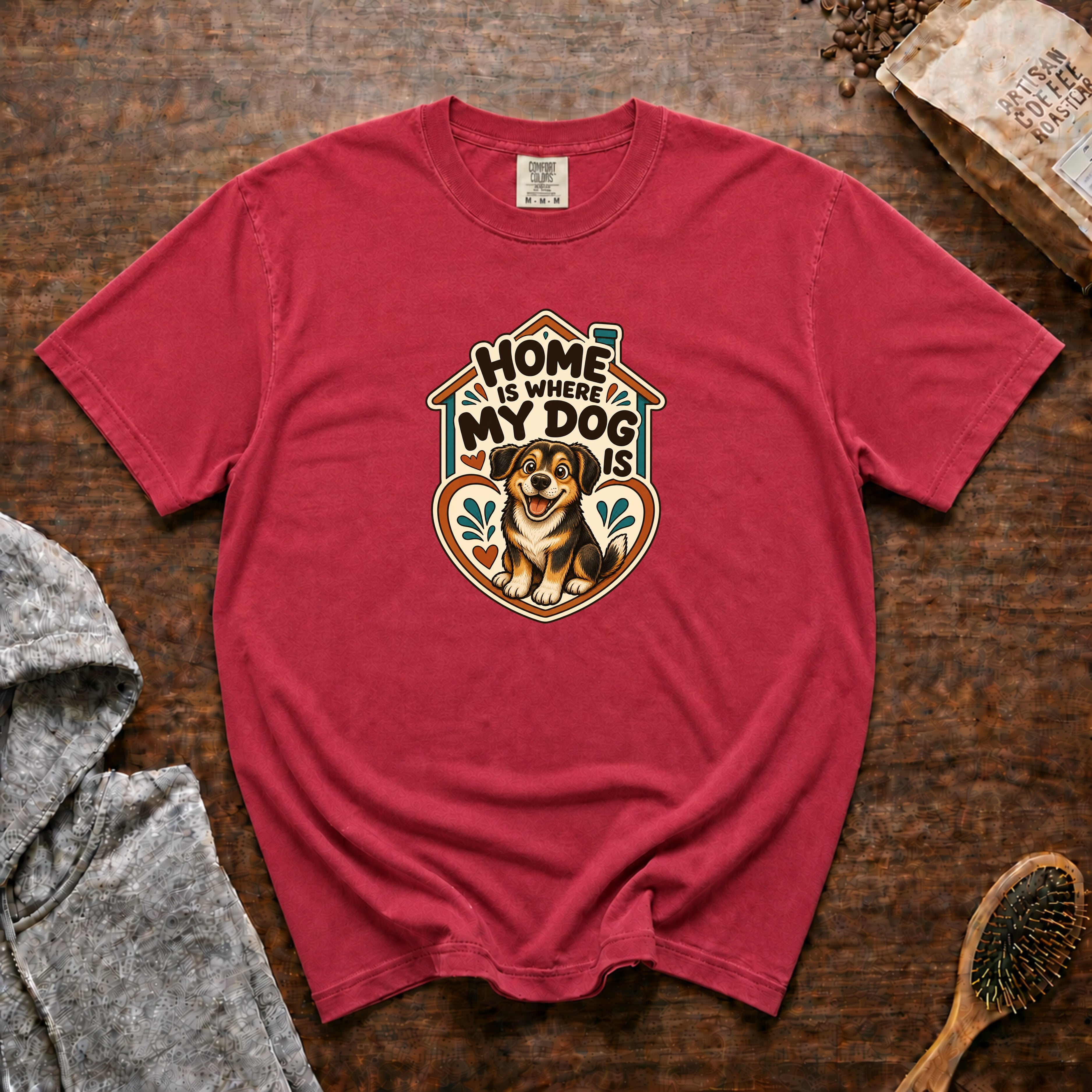 Home Is Where My Dog Is T-Shirt — Crimson