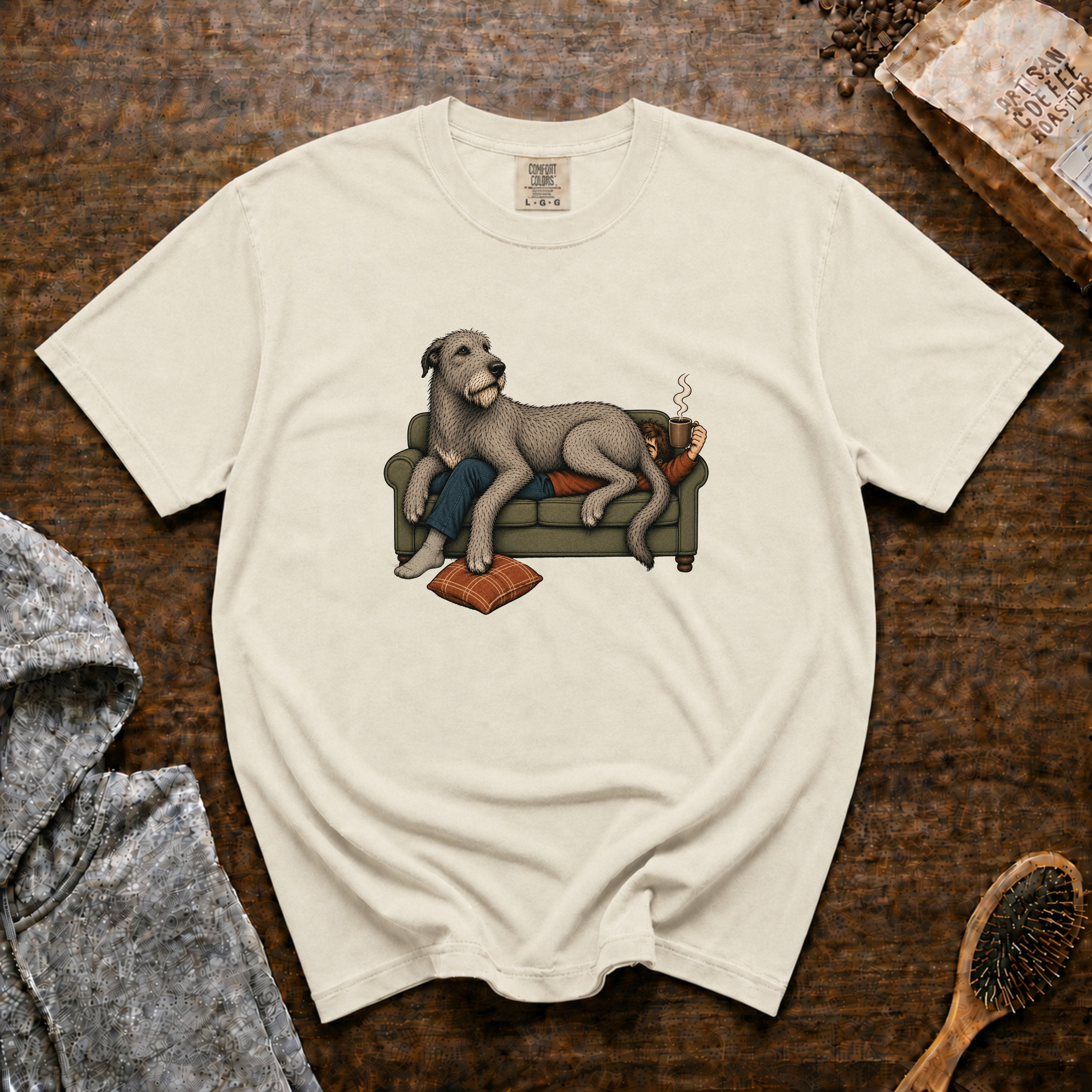 Irish Wolfhound Couch T-Shirt — Ivory