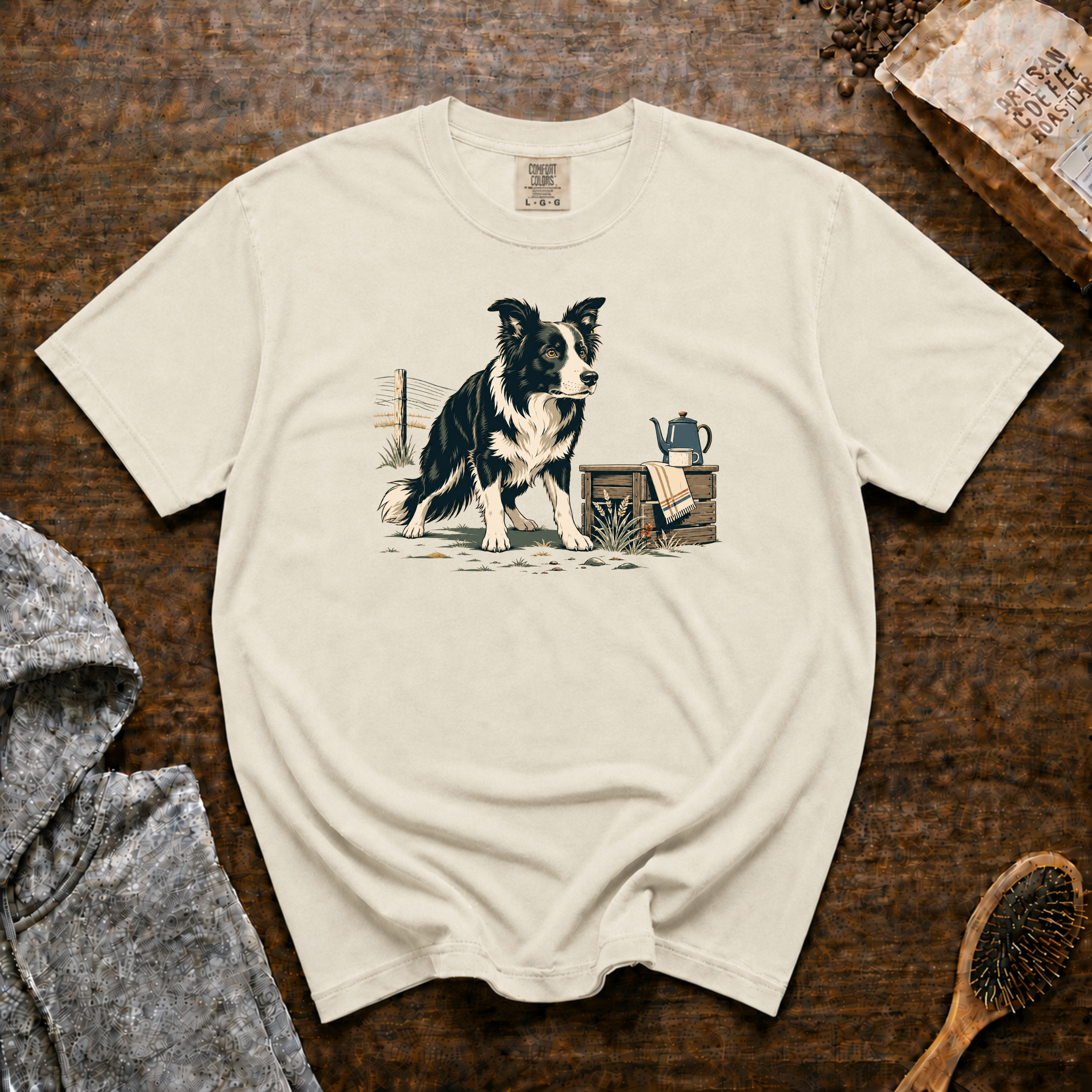 Border Collie Focus Pour Over T-Shirt | Collie Coffee Tee