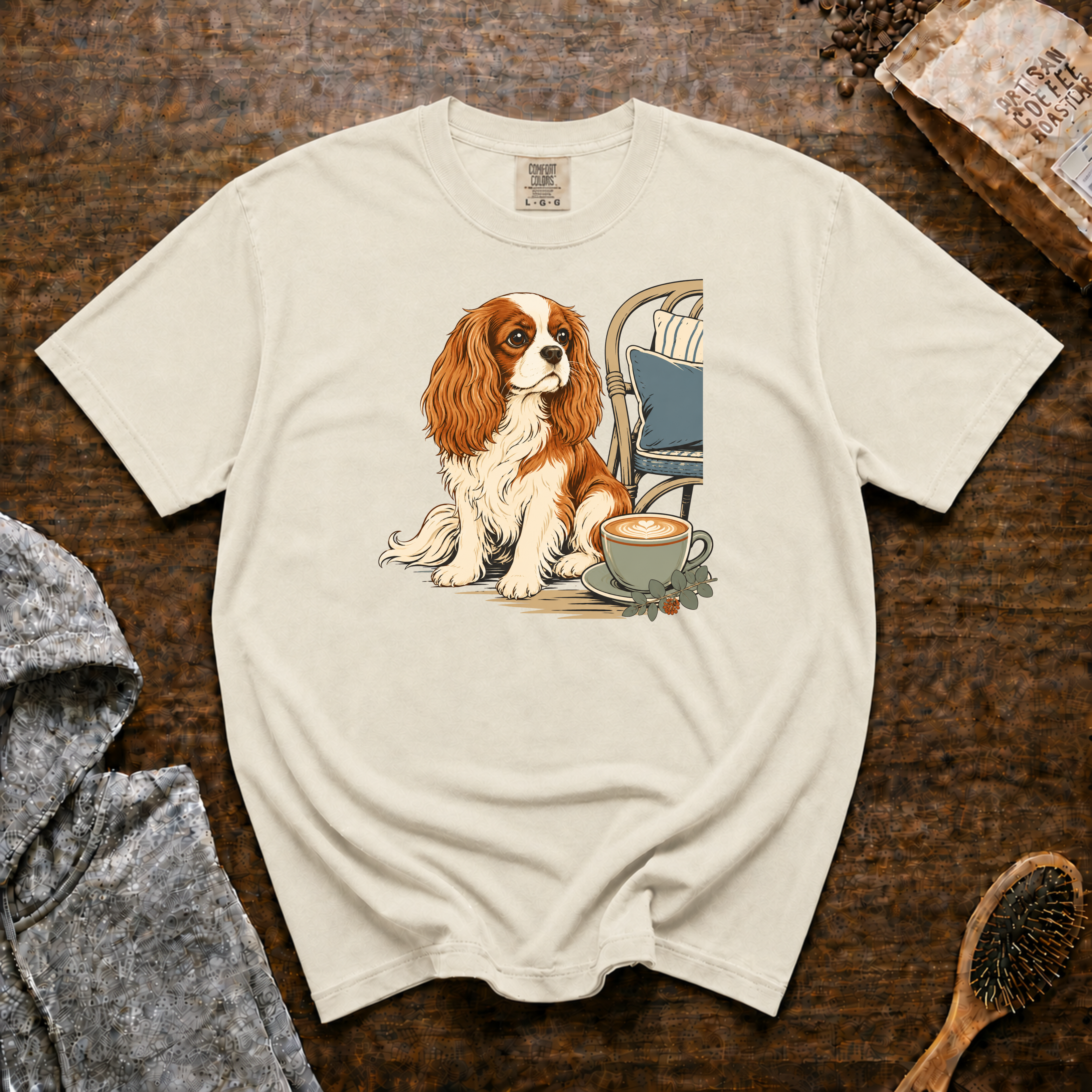 Cavalier King Charles Spaniel Velvet Lap Latte T-Shirt | Cavalier Coffee Tee