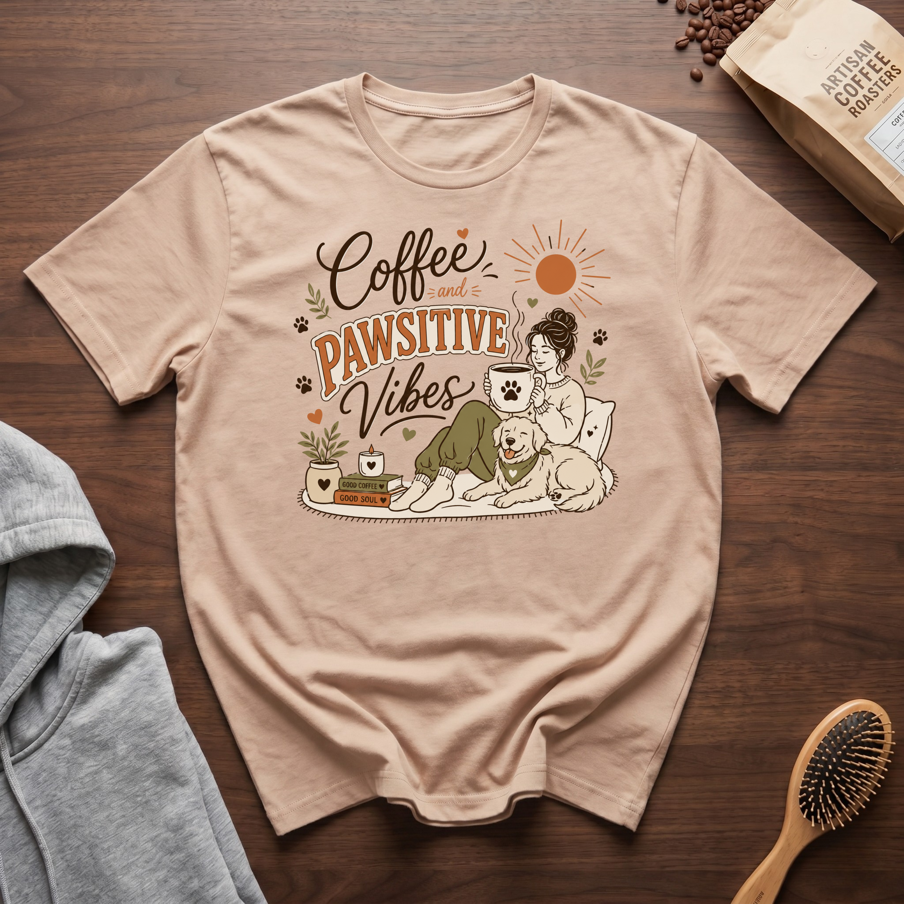 Coffee and Pawsitive Vibes T-Shirt