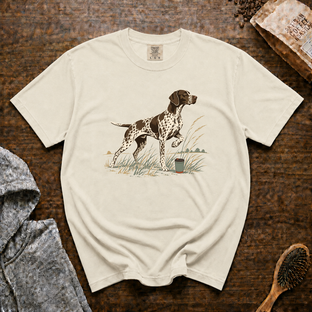 German Shorthaired Pointer Field Point Pour Over T-Shirt | GSP Coffee Tee
