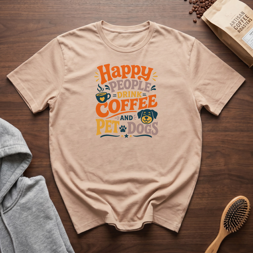 Happy People Drink Coffee and Pet Dogs T-Shirt