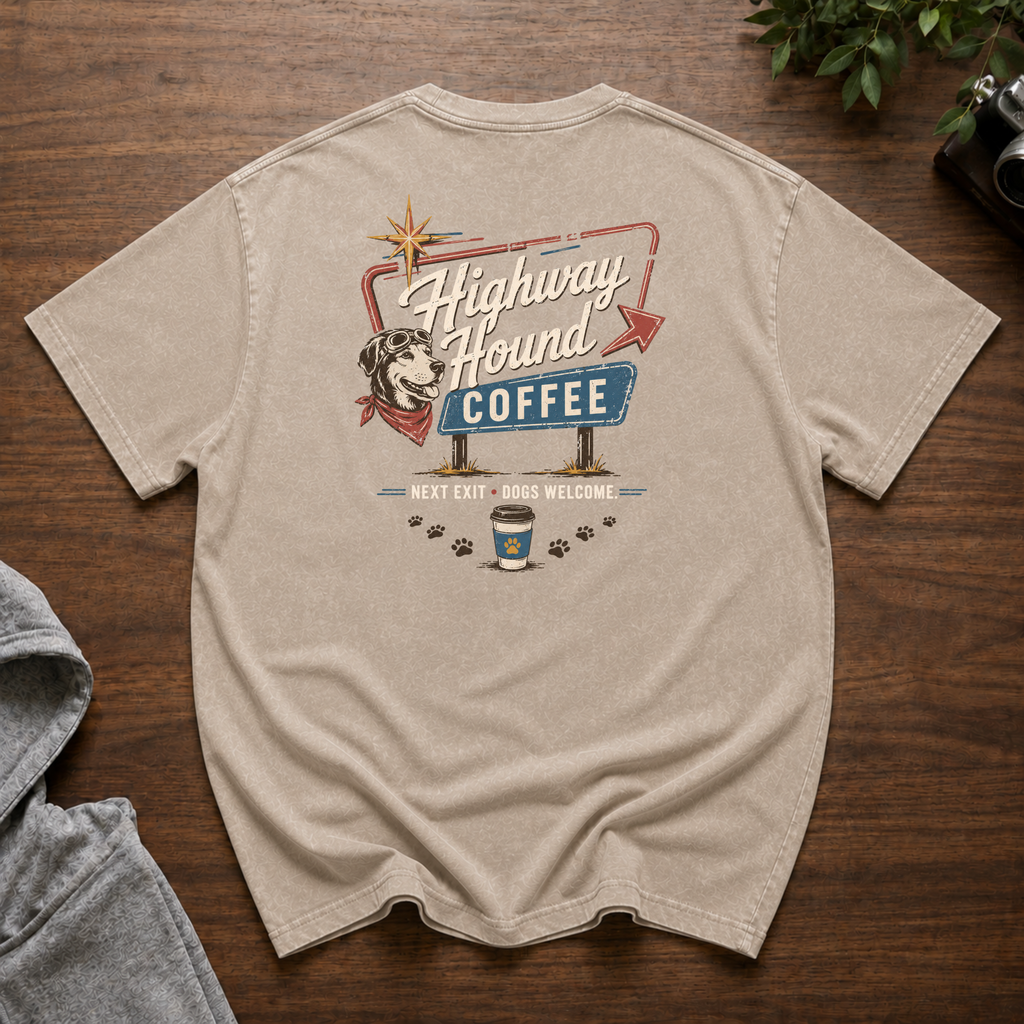 Highway Hound Coffee Snow Washed Oversized Cotton T-Shirt