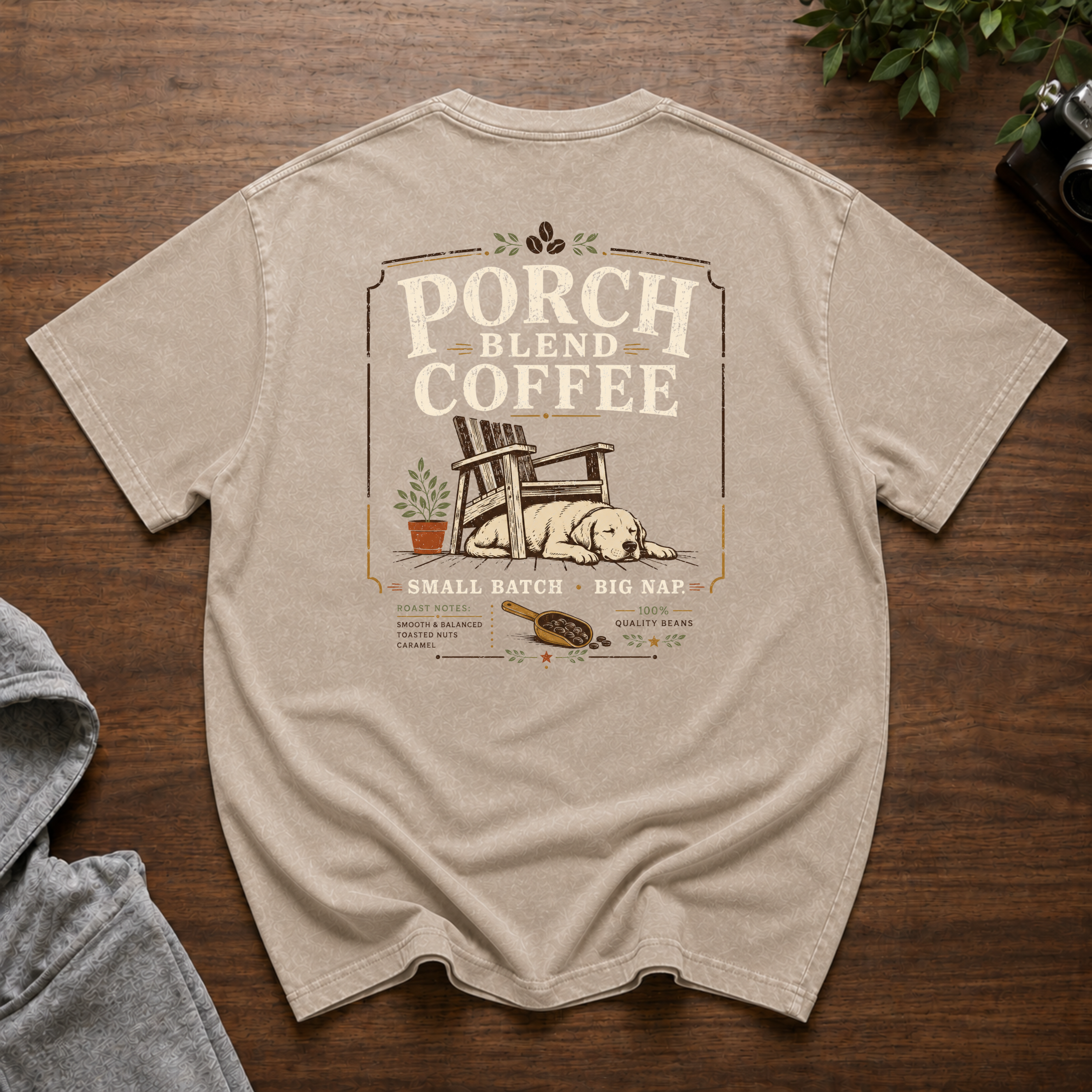 Porch Blend Coffee Snow Washed Oversized Cotton T-Shirt